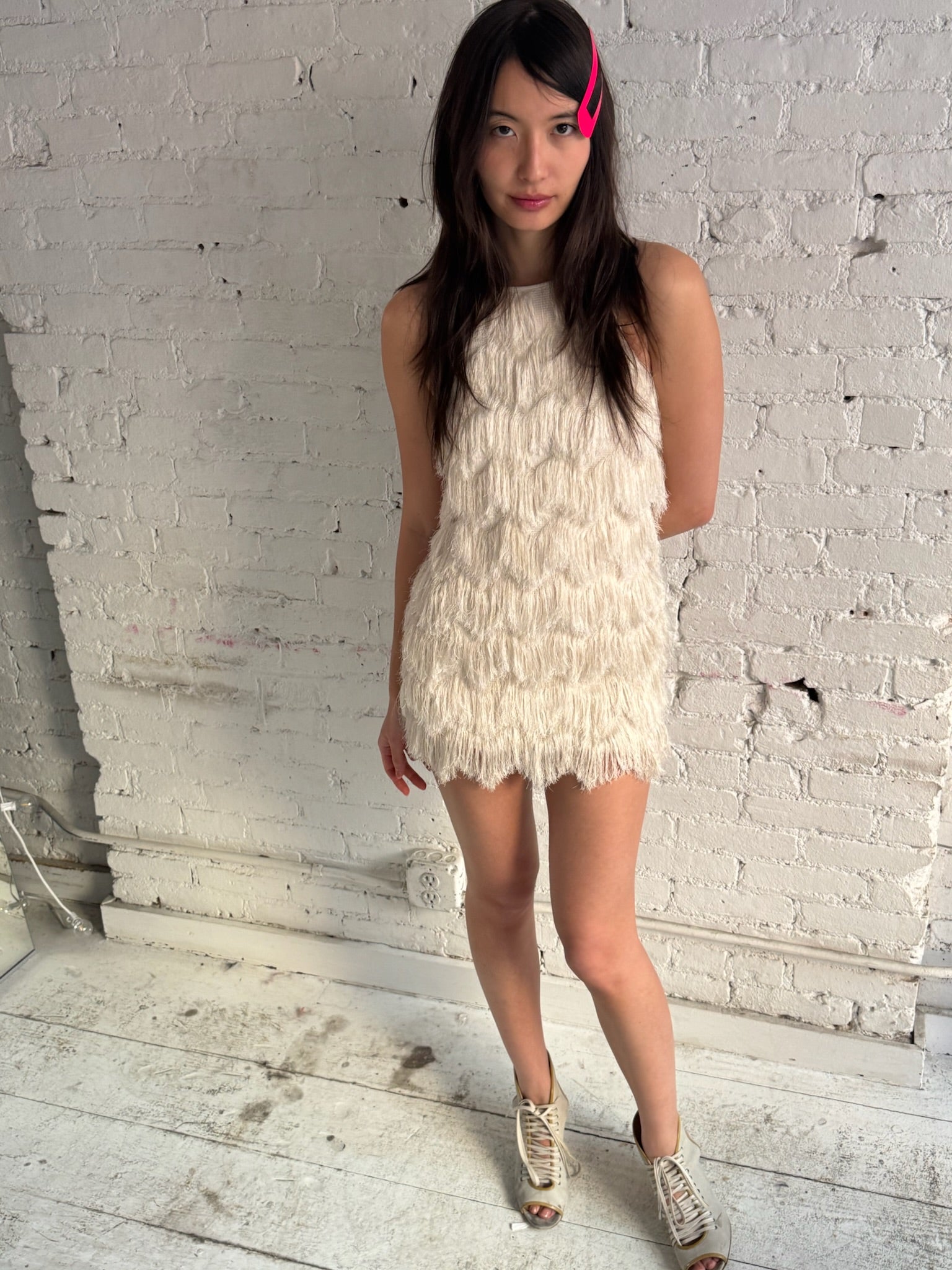 retro fringe dress 1920s Sequin Crisscross Back Fringe Dress