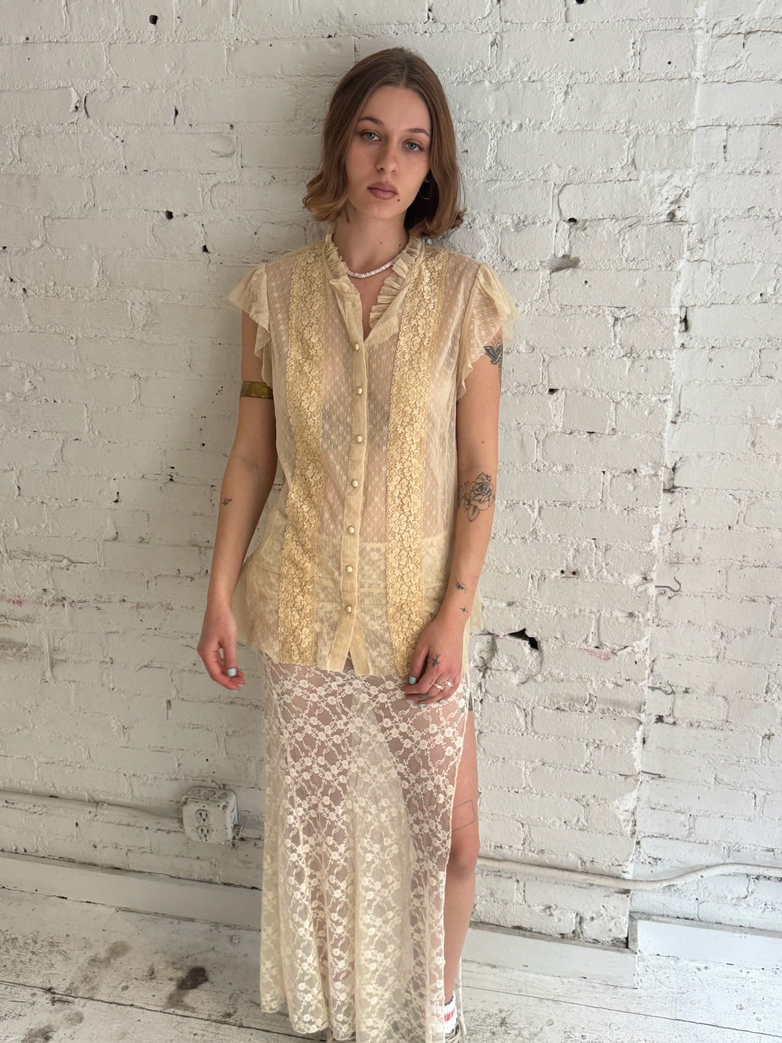 Vintage Antique Lace Ruffle Top