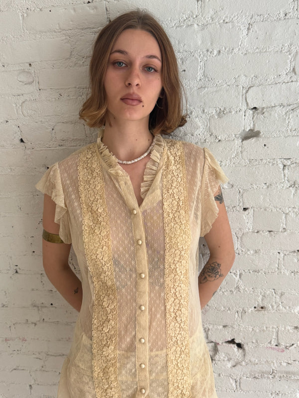 Vintage Antique Lace Ruffle Top