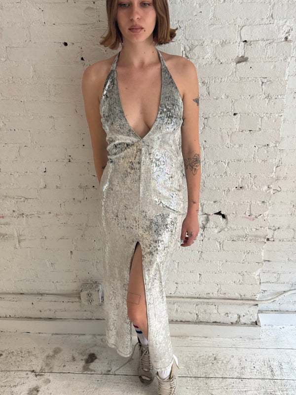 Vintage Metallic Halter Dress