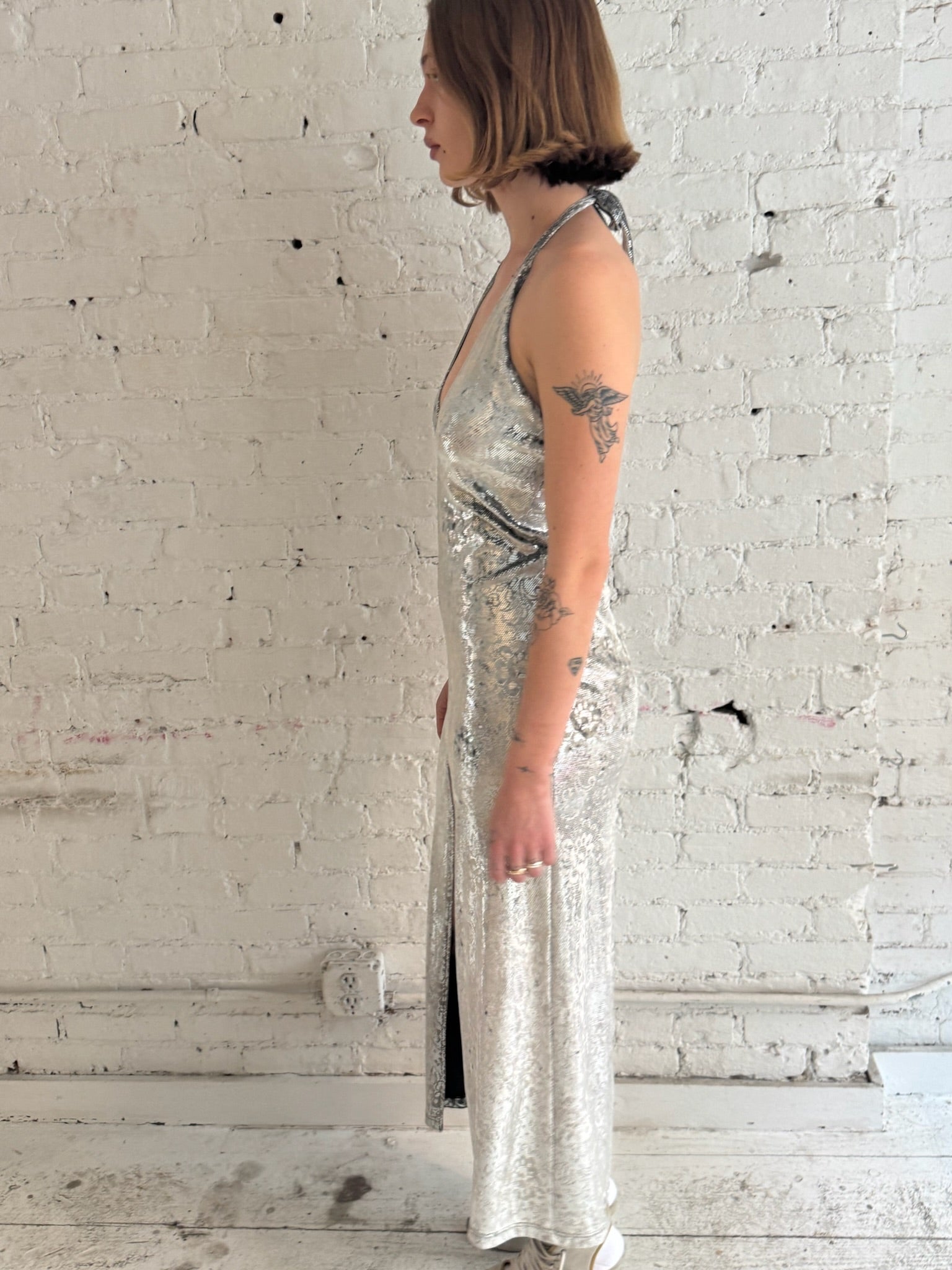 Vintage Metallic Halter Dress
