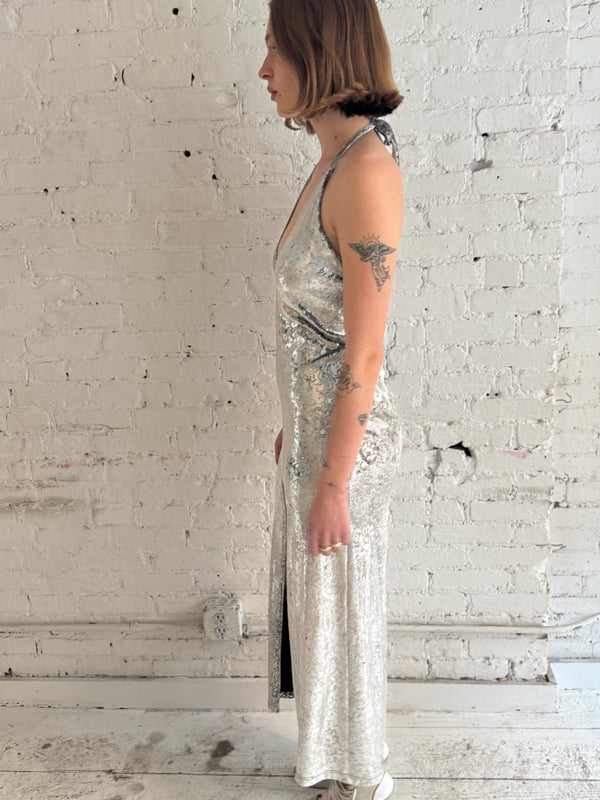 Vintage Metallic Halter Dress