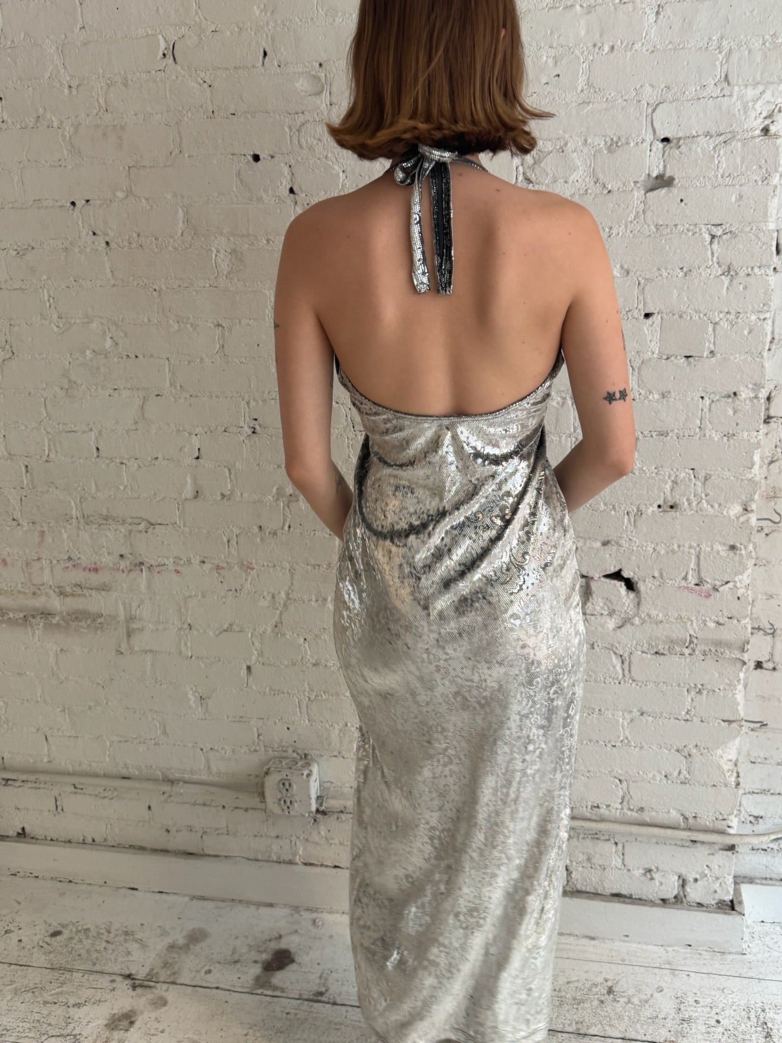 Vintage Metallic Halter Dress