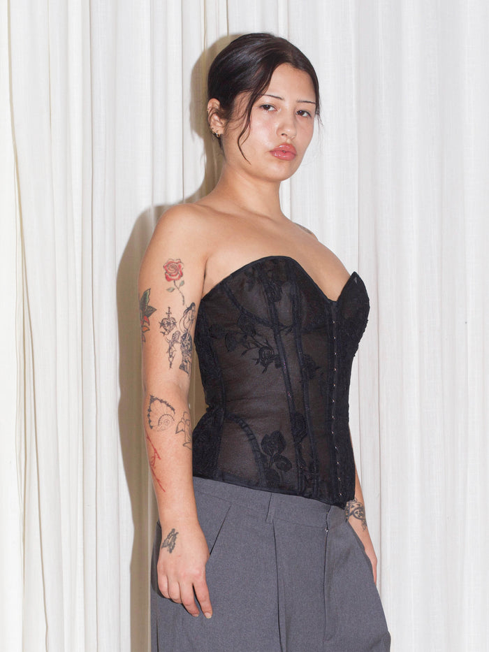 Bunny Corset - Black Embroidered Tulle