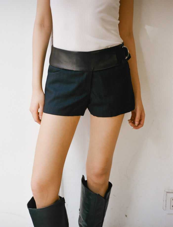 Belted Mini Shorts - Navy
