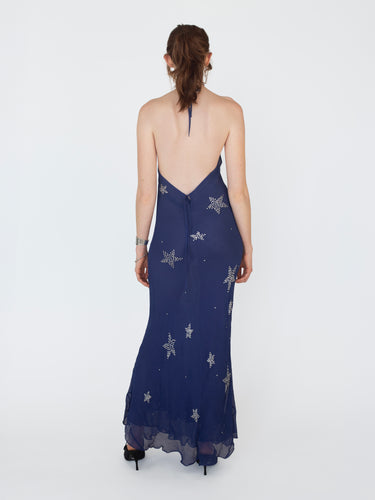 Romantic Halter Dress - Navy Star