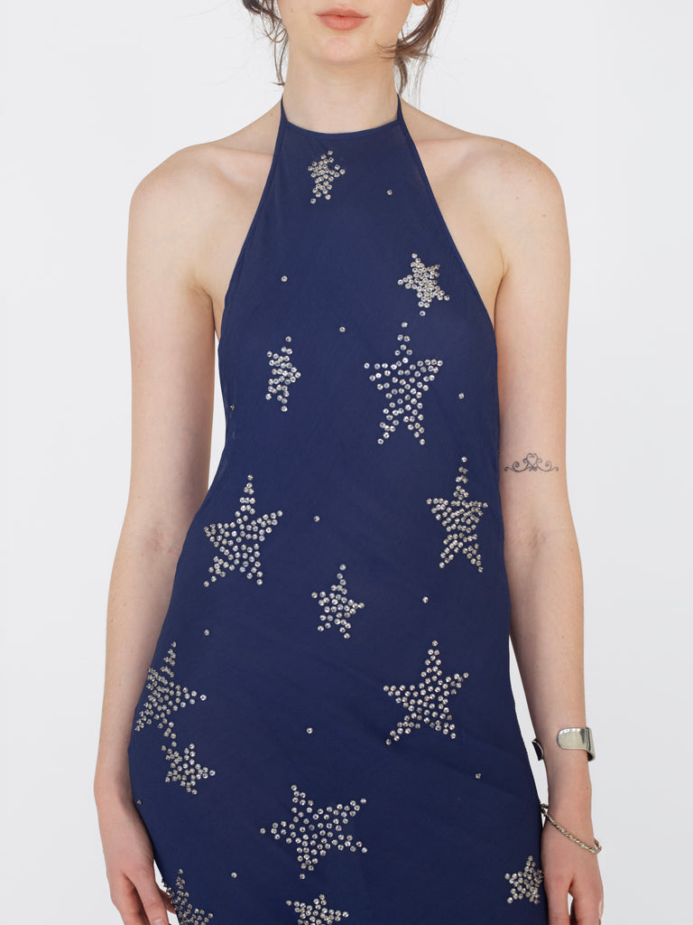 Romantic Halter Dress - Navy Star