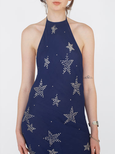 Romantic Halter Dress - Navy Star