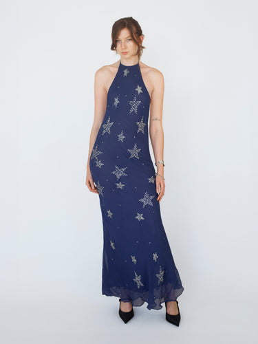 Romantic Halter Dress - Navy Star