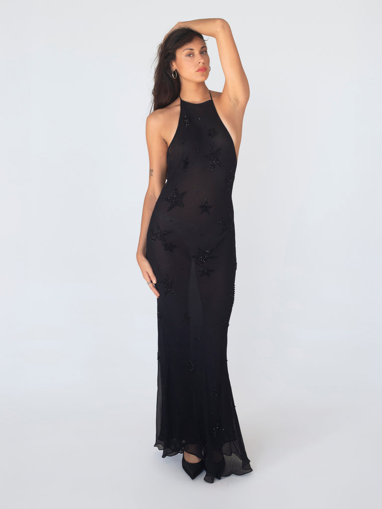 Romantic Halter Dress - Black Star