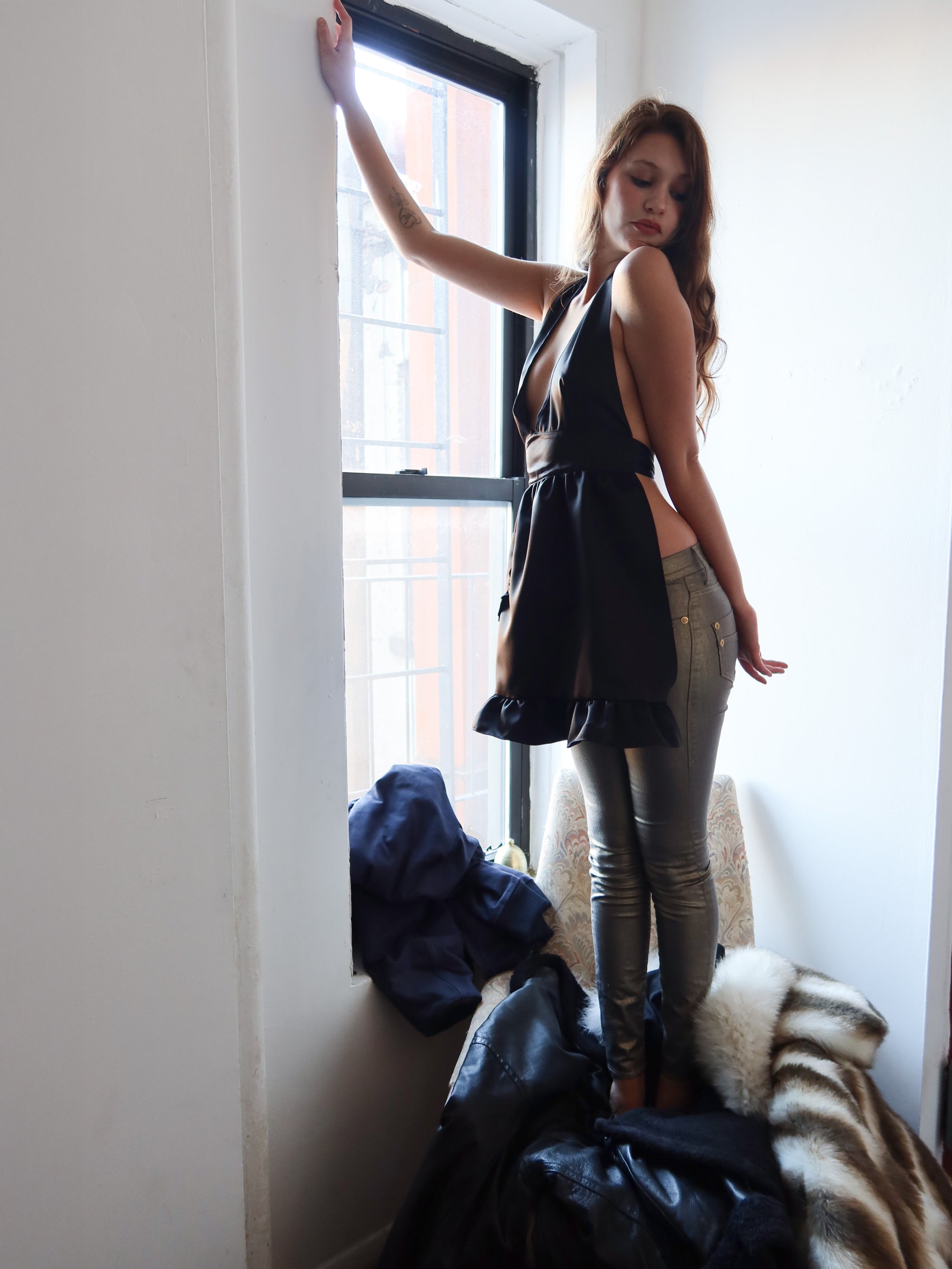 Apron Mini Dress - Black