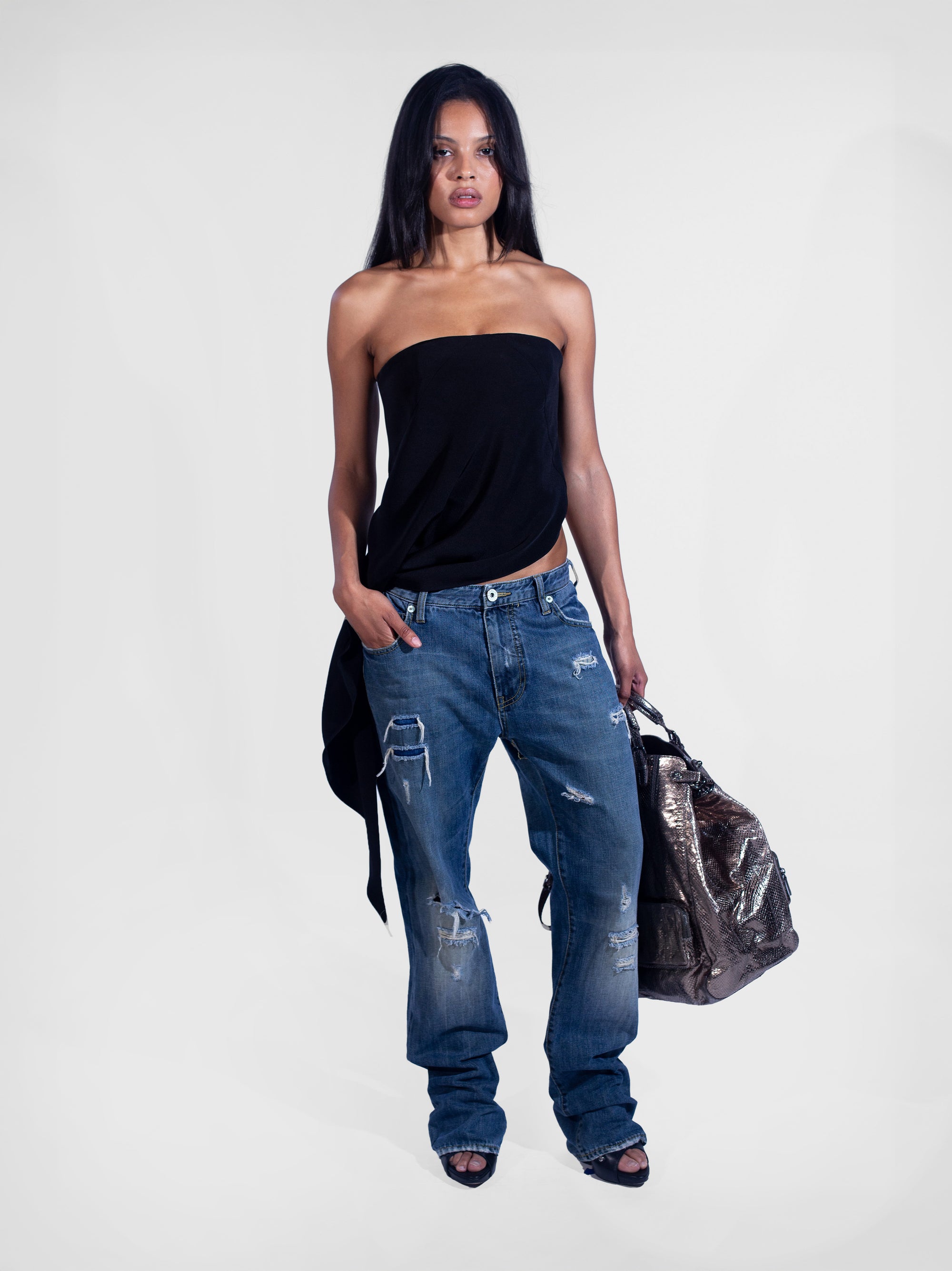 Asymmetrical Corset Top - Black