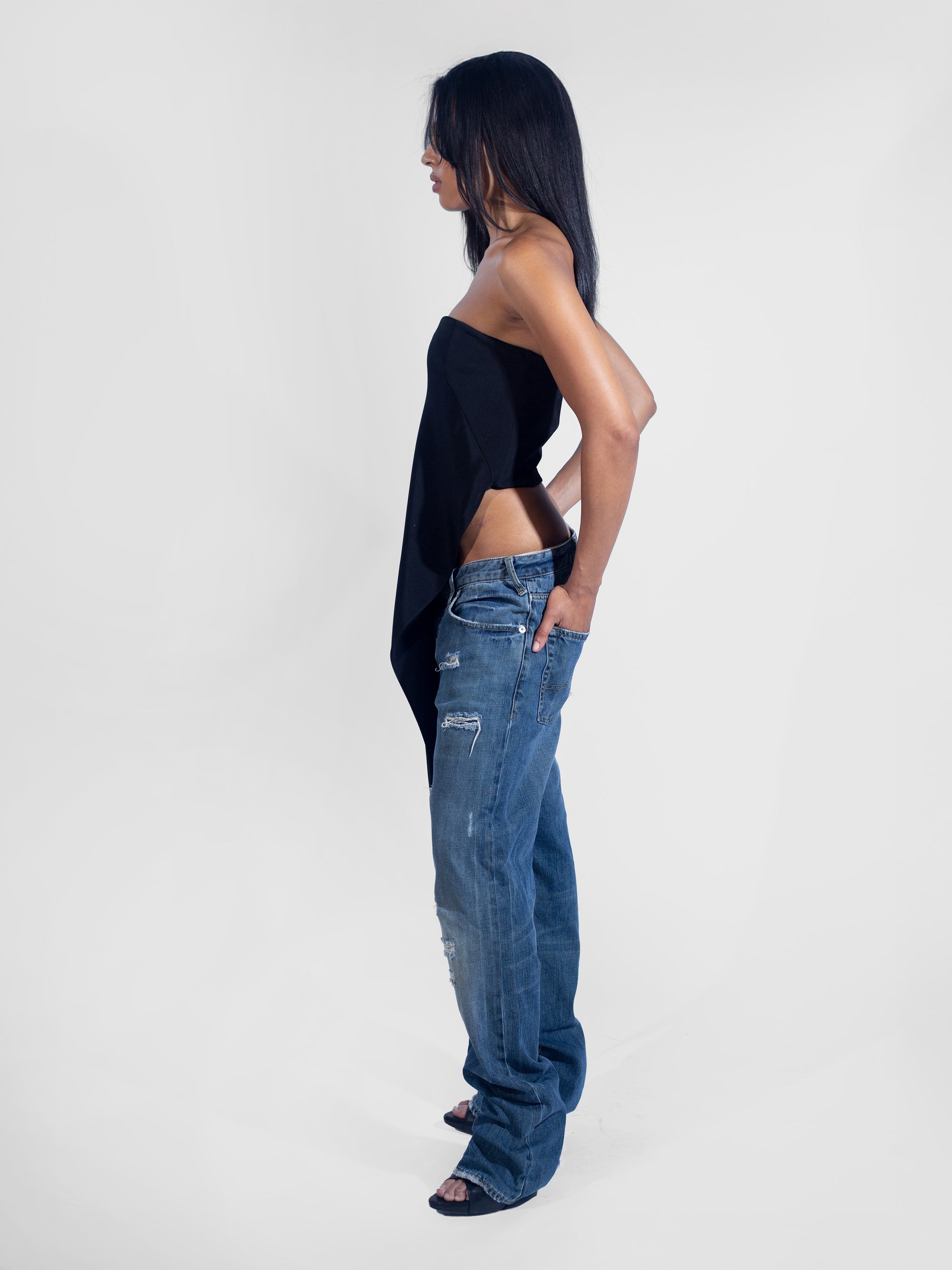 Asymmetrical Corset Top - Black