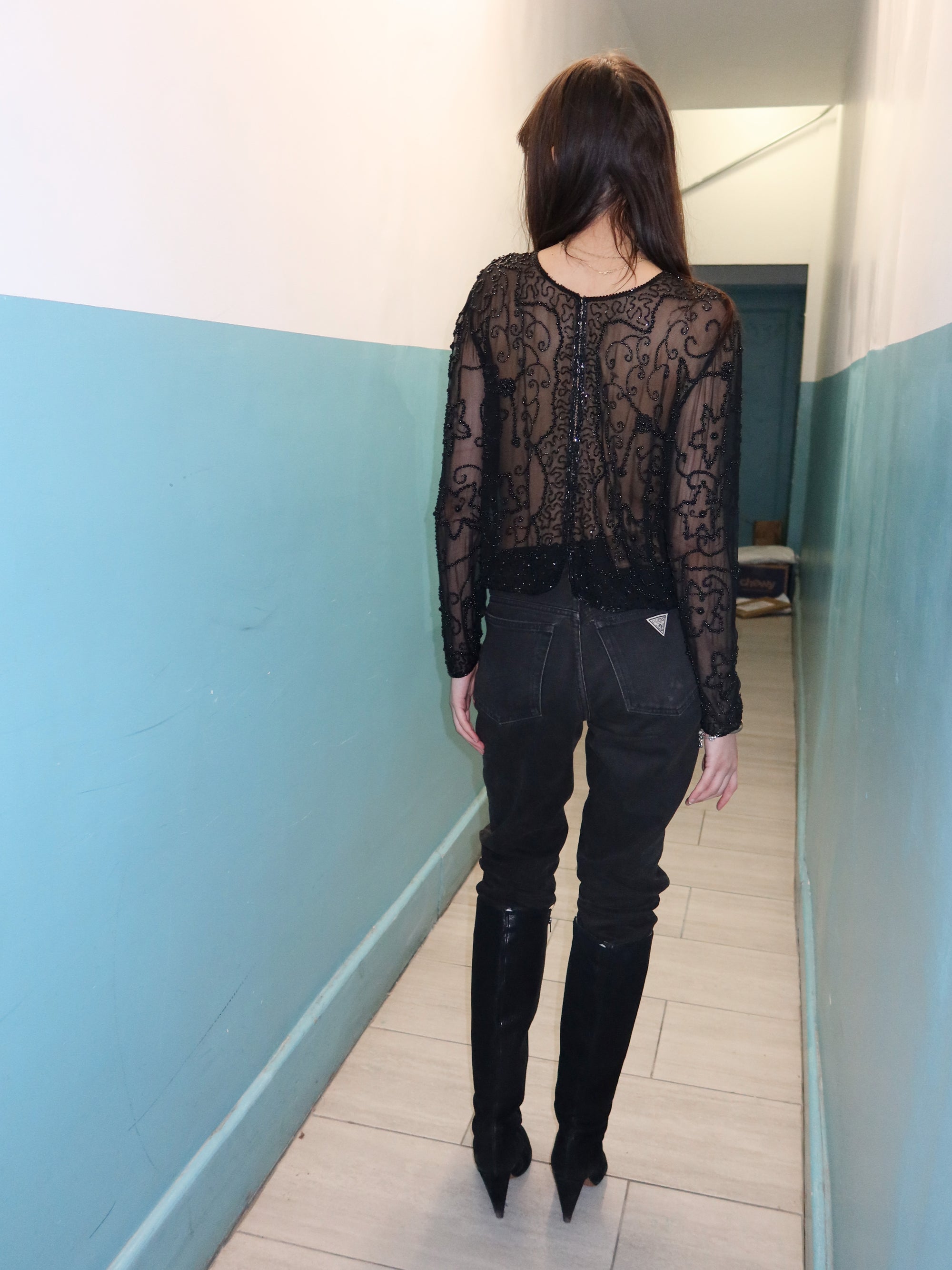 Vintage Black Beaded Top