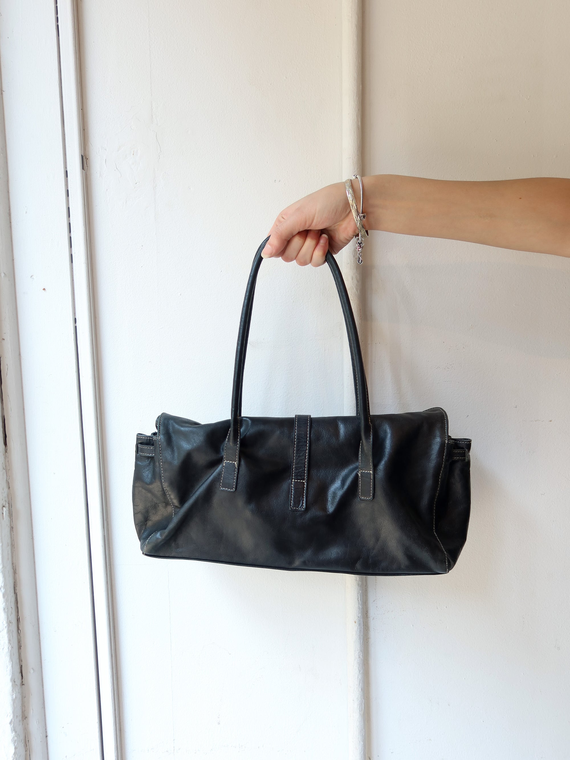 Vintage Worn Black Leather Bag