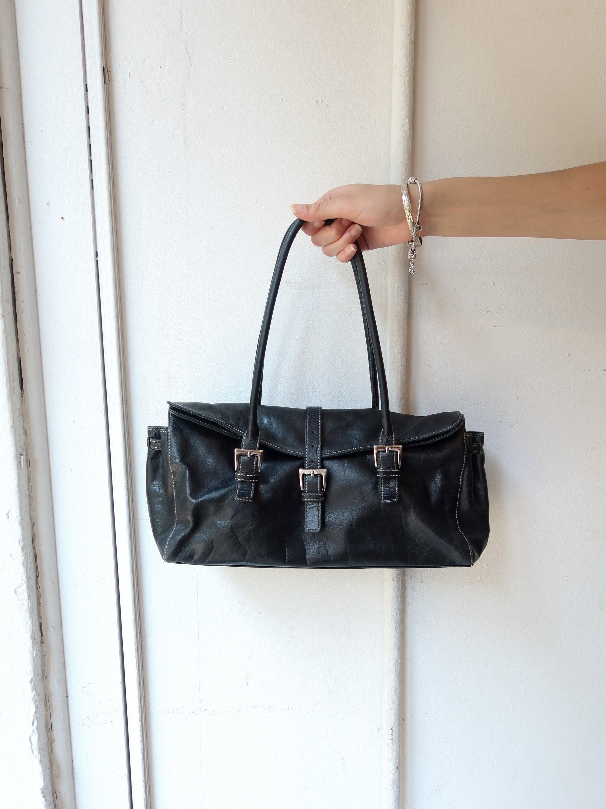 Vintage Worn Black Leather Bag