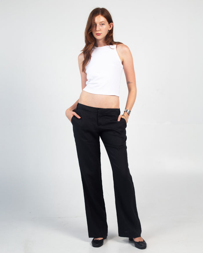 black low-rise straight leg pants trousers