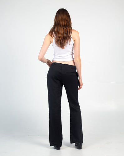 black low-rise straight leg pants trousers