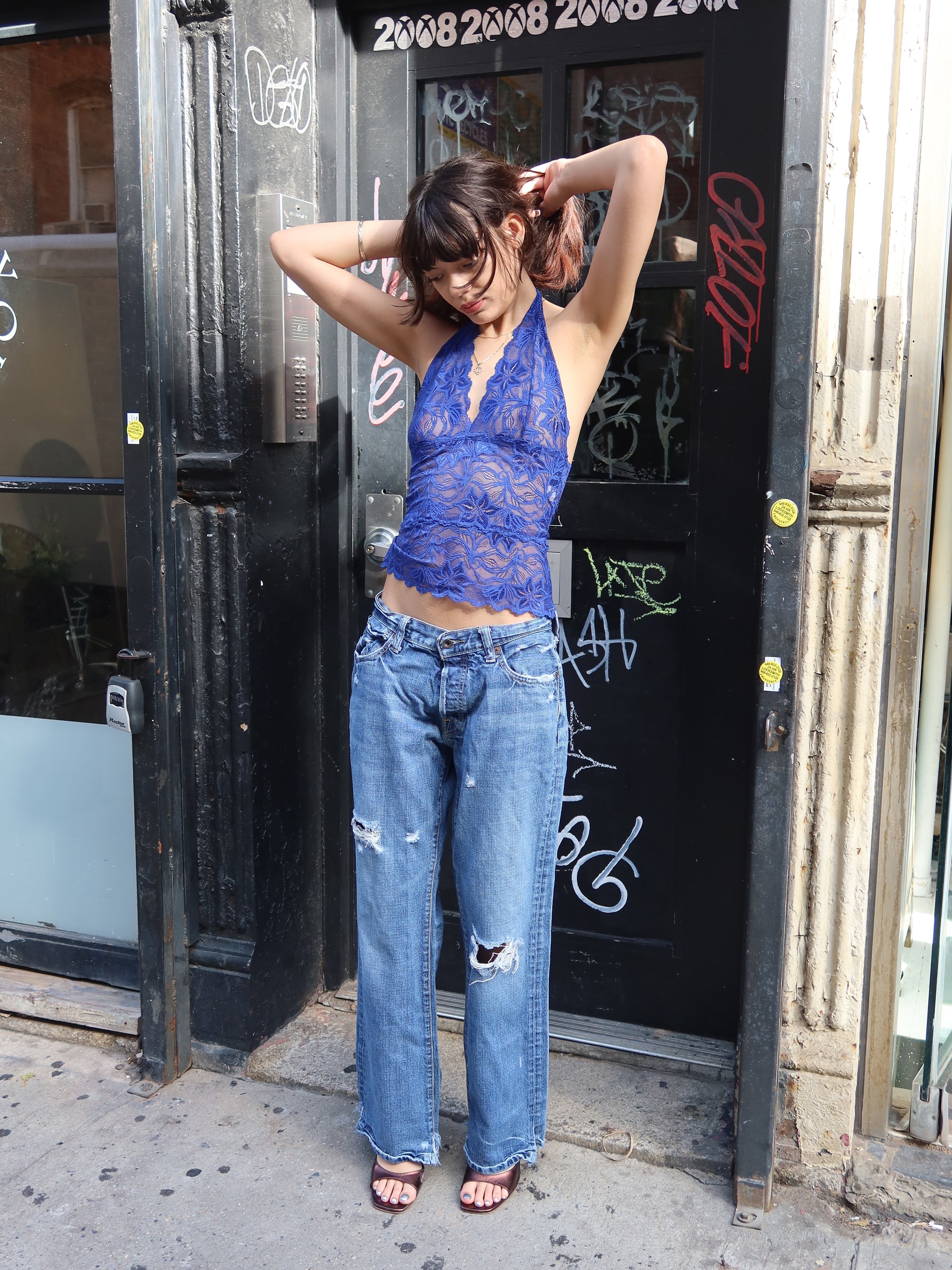 Vintage Blue Lace Halter Top