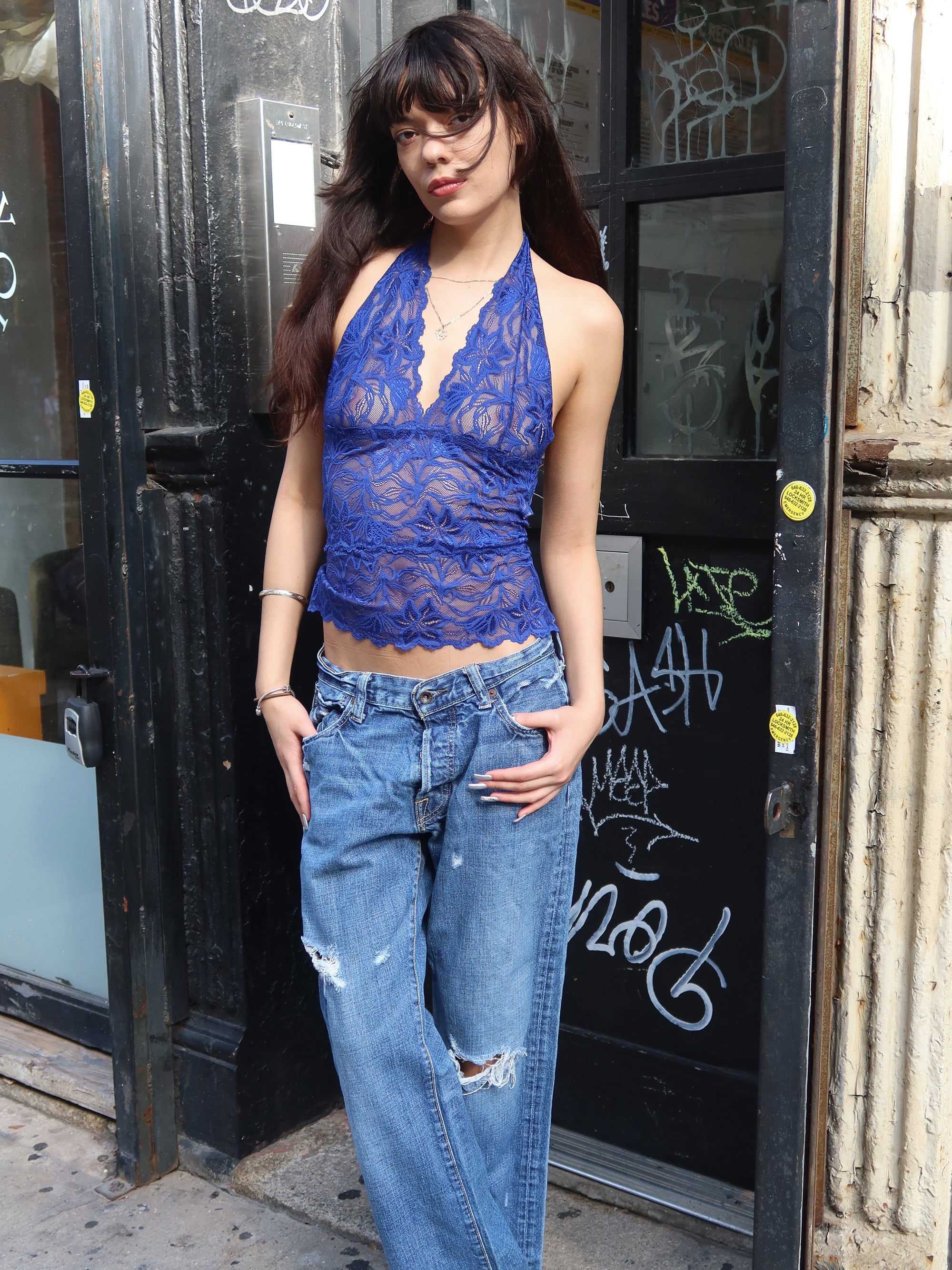 Vintage Blue Lace Halter Top