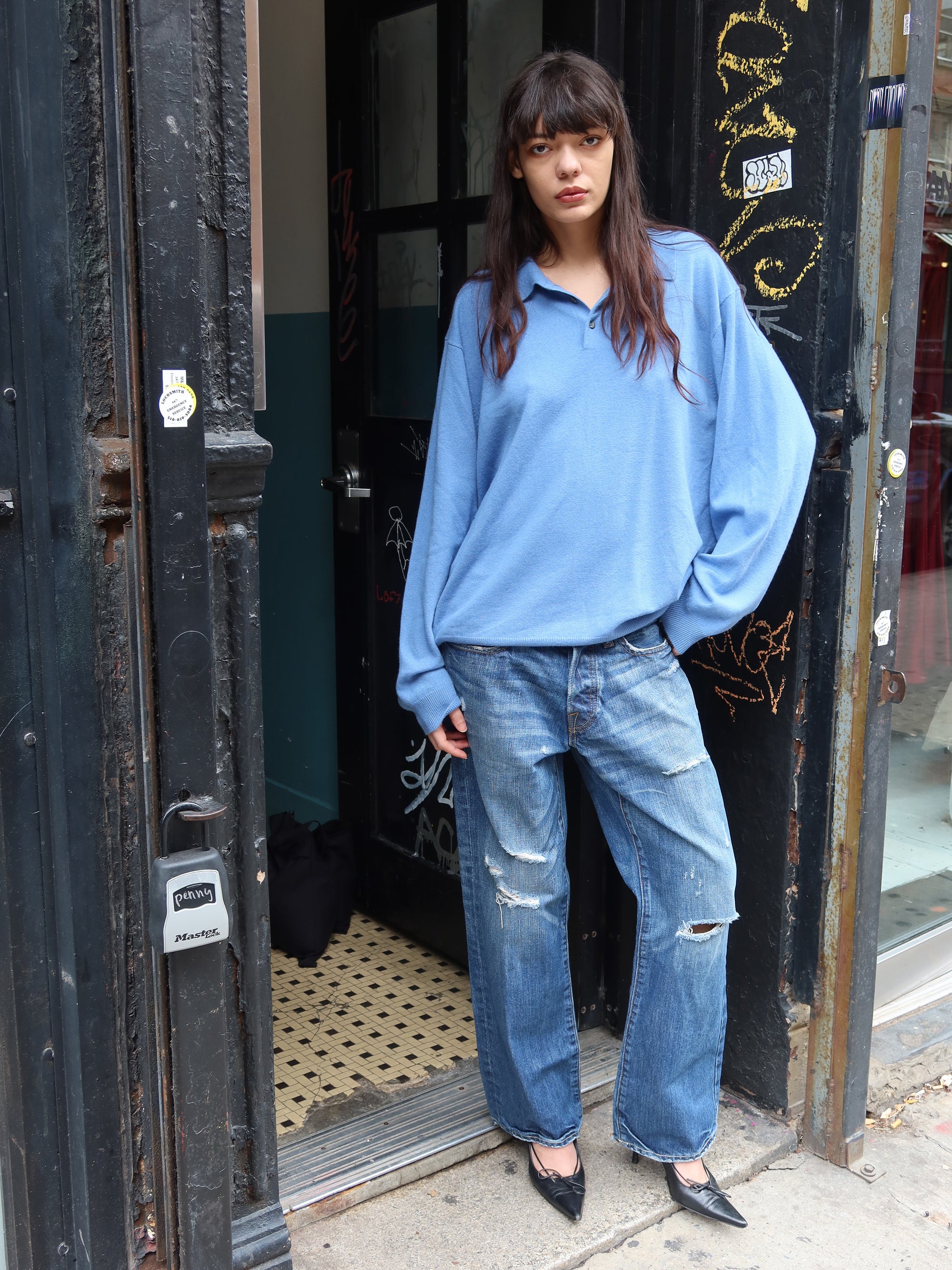 Vintage Baby Blue Cashmere Crew