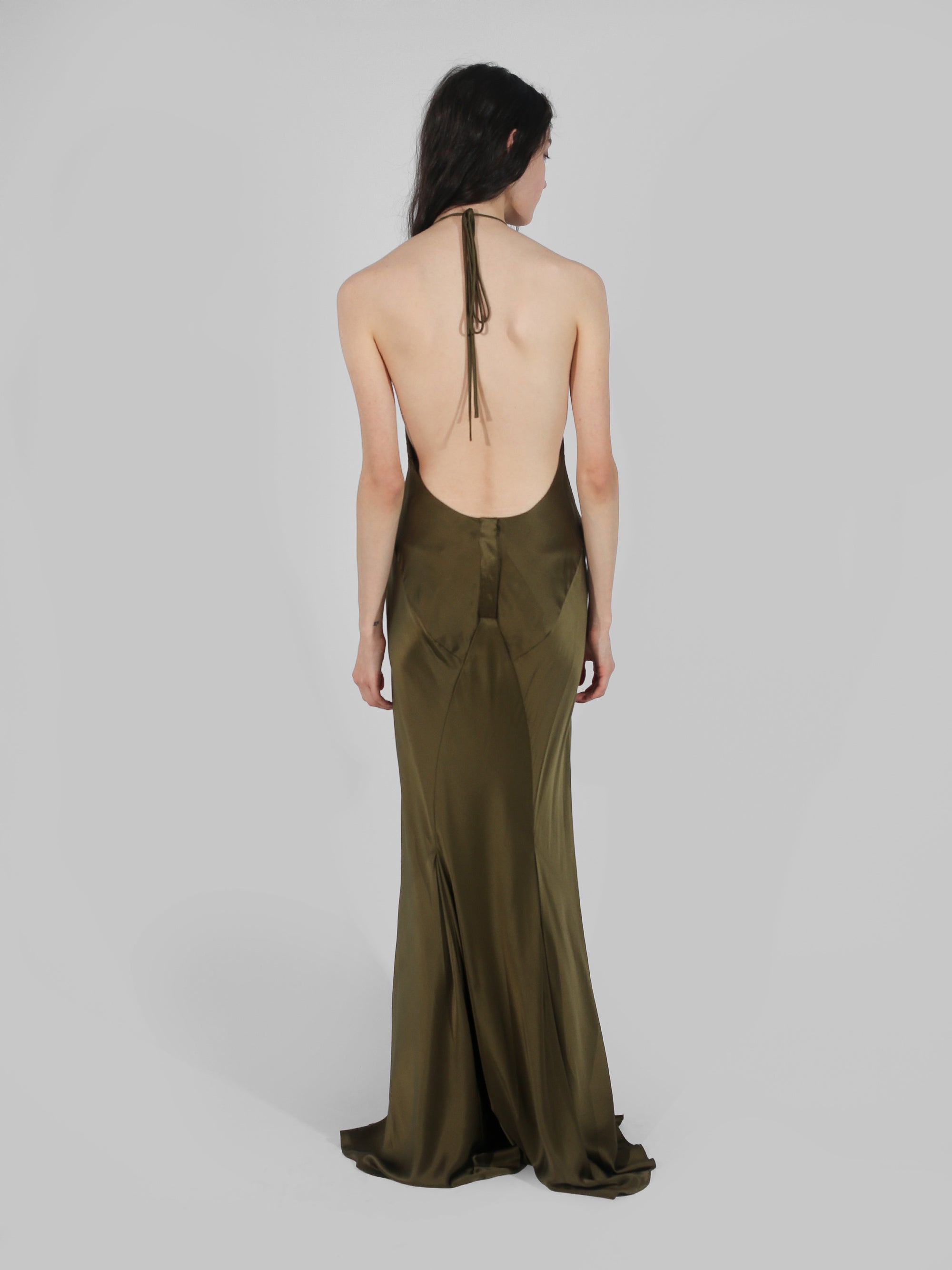 olive backless dress Mistrie Women's Summer Elegant Olive Green Halter Neck Backless Dress, Deep V Hollow-Out Bodycon Long Dress,High Slit Vacation Holiday Party Evening Gown