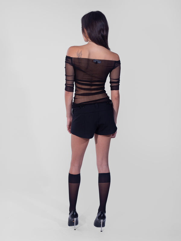 Caterpillar Cardigan - Black Silk Tulle