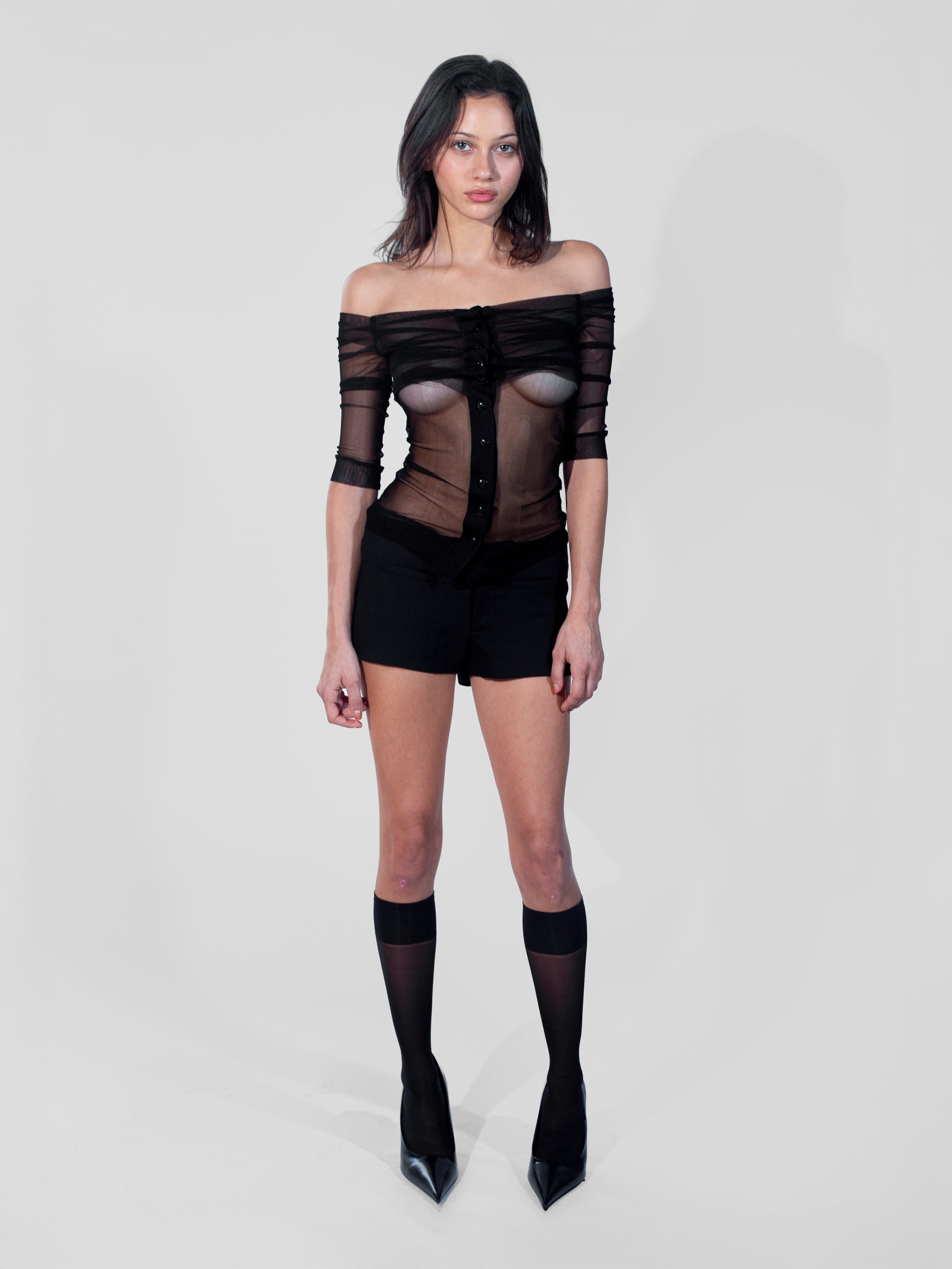 Caterpillar Cardigan - Black Silk Tulle