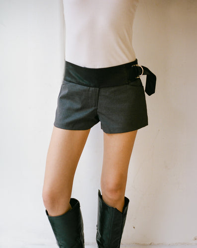 Belted Mini Shorts - Gray
