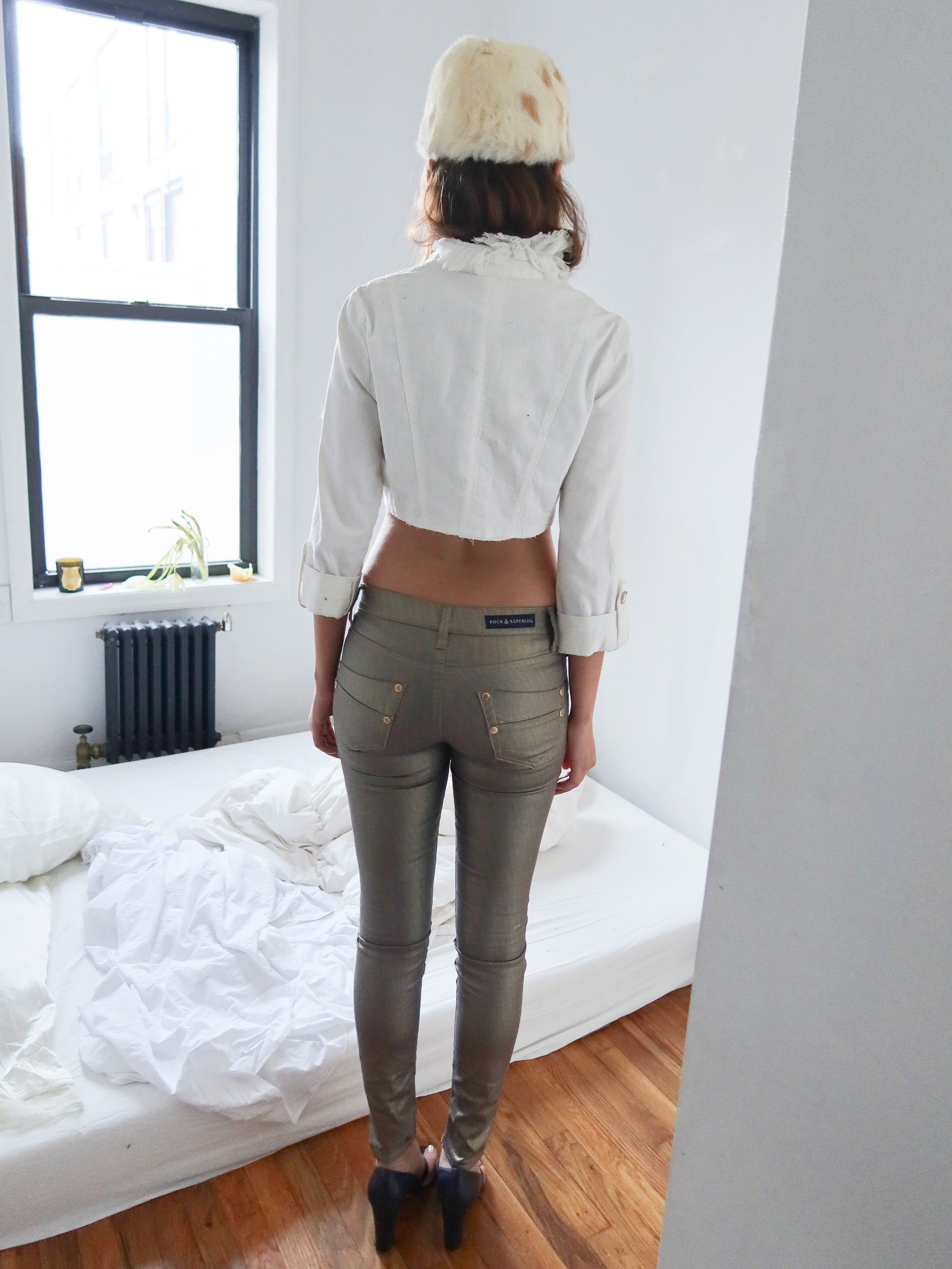 Vintage White Denim Cropped Jacket