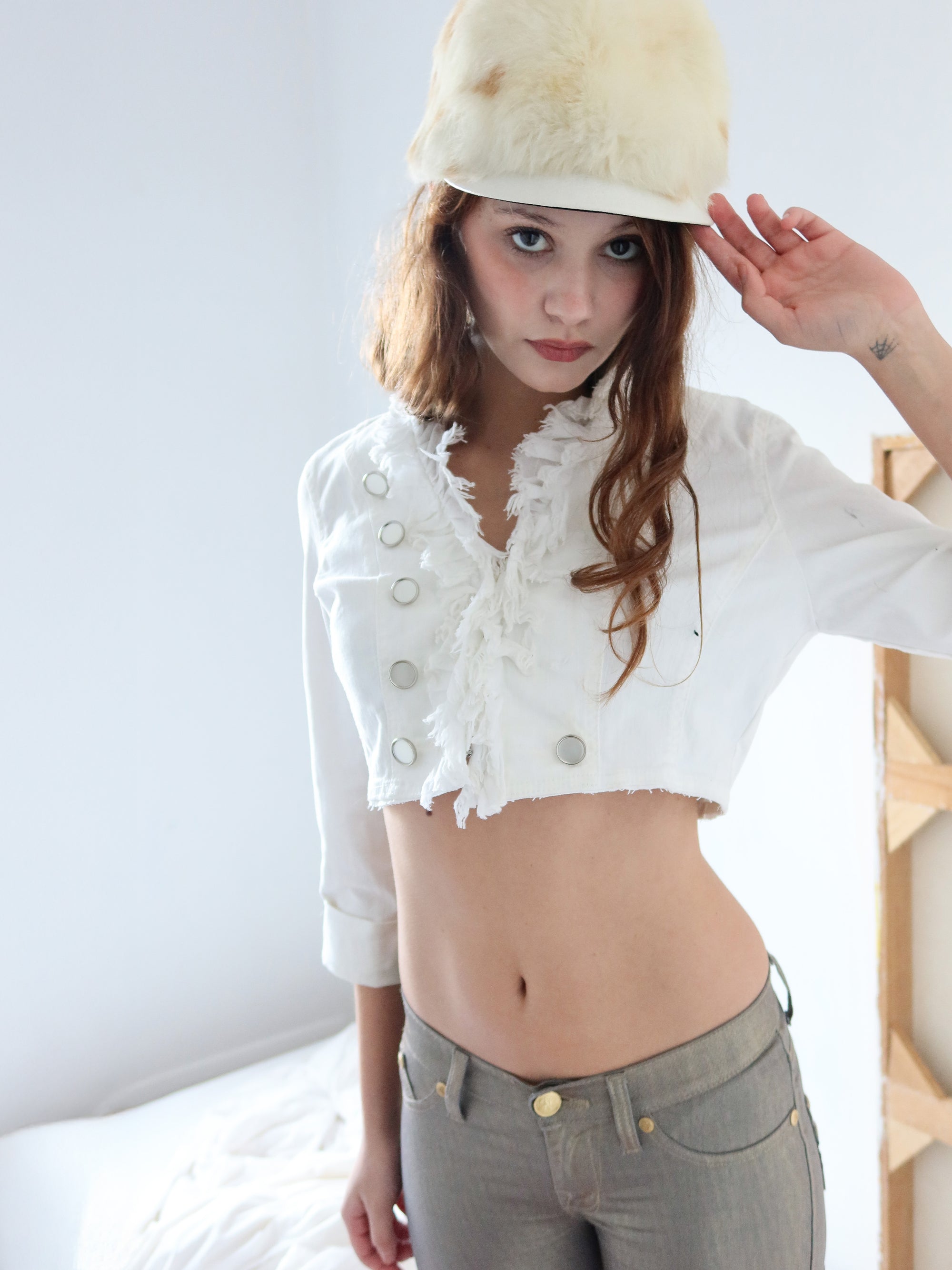 Vintage White Denim Cropped Jacket