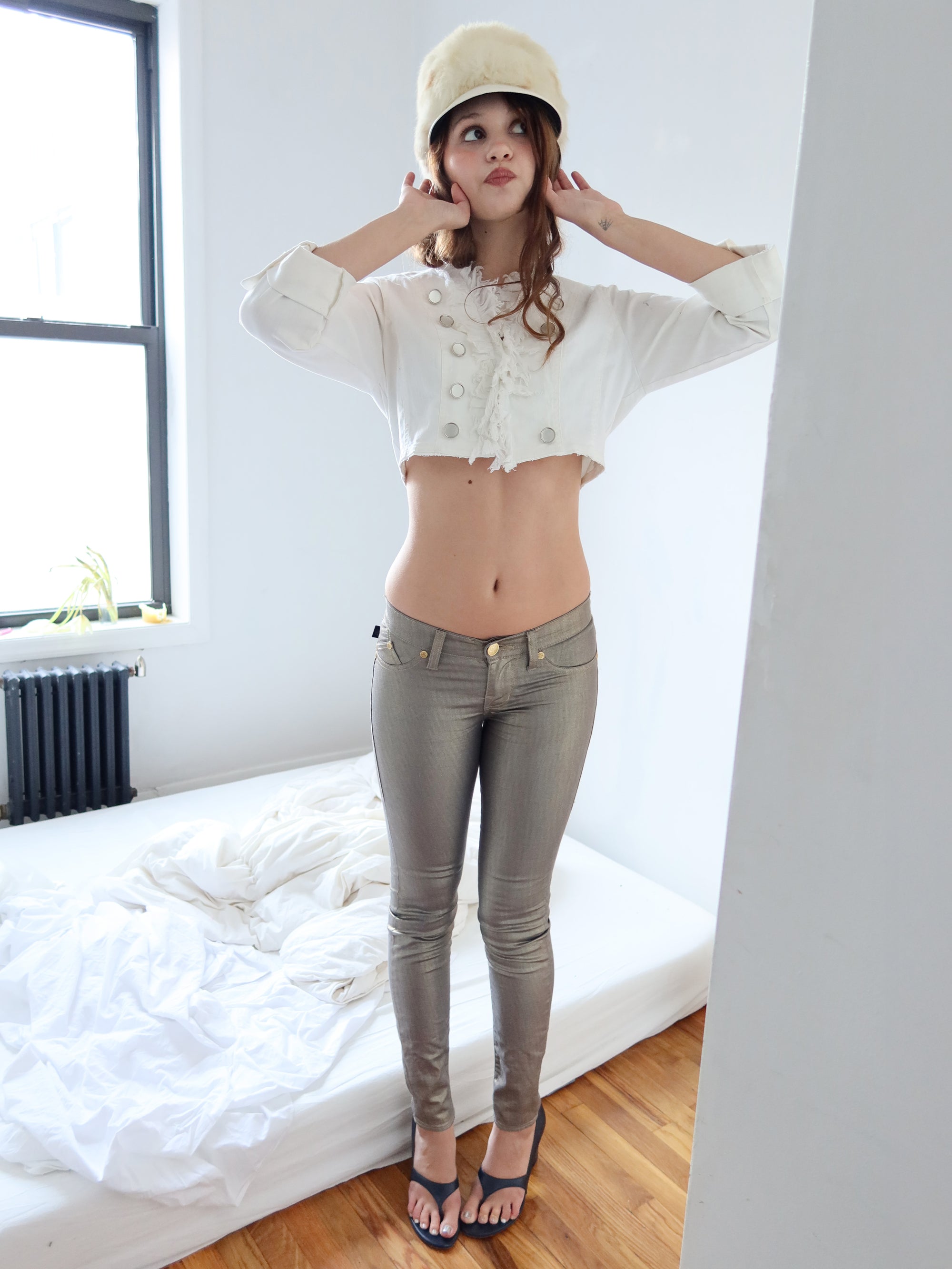 Vintage White Denim Cropped Jacket