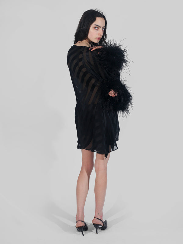 Feather Cowl Dress - Black