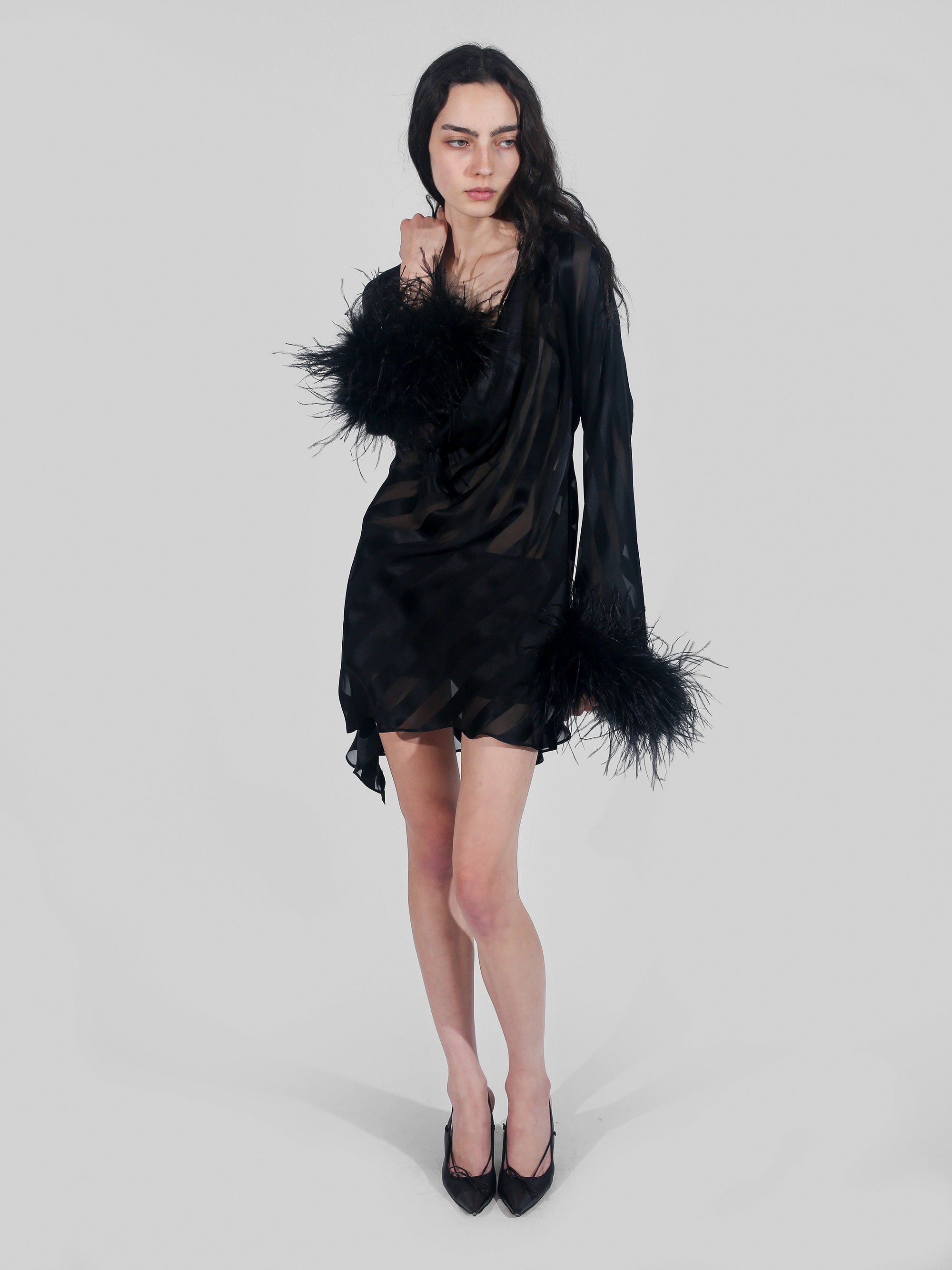 Feather Cowl Dress - Black