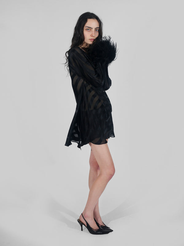 Feather Cowl Dress - Black