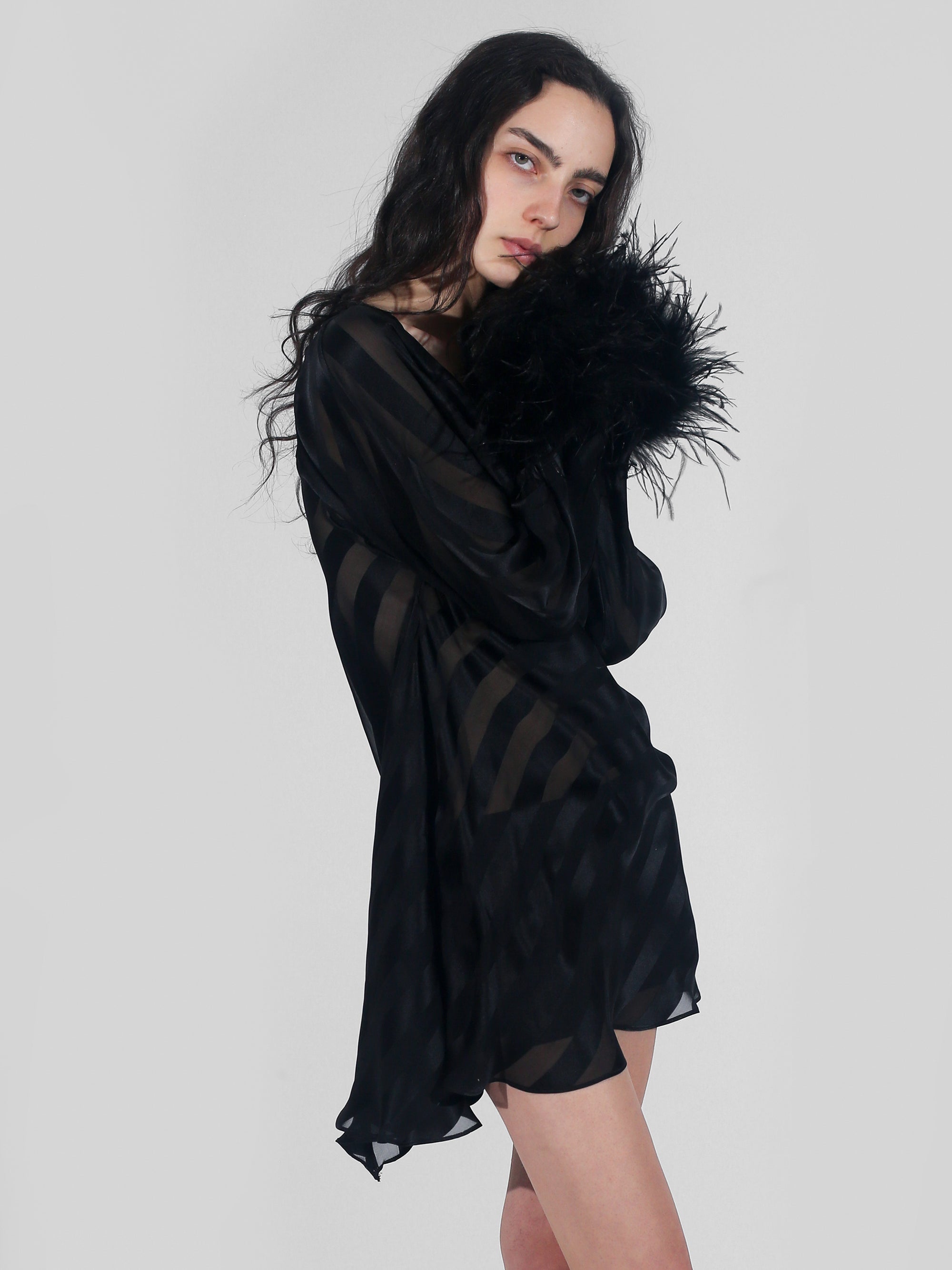 Feather Cowl Dress - Black