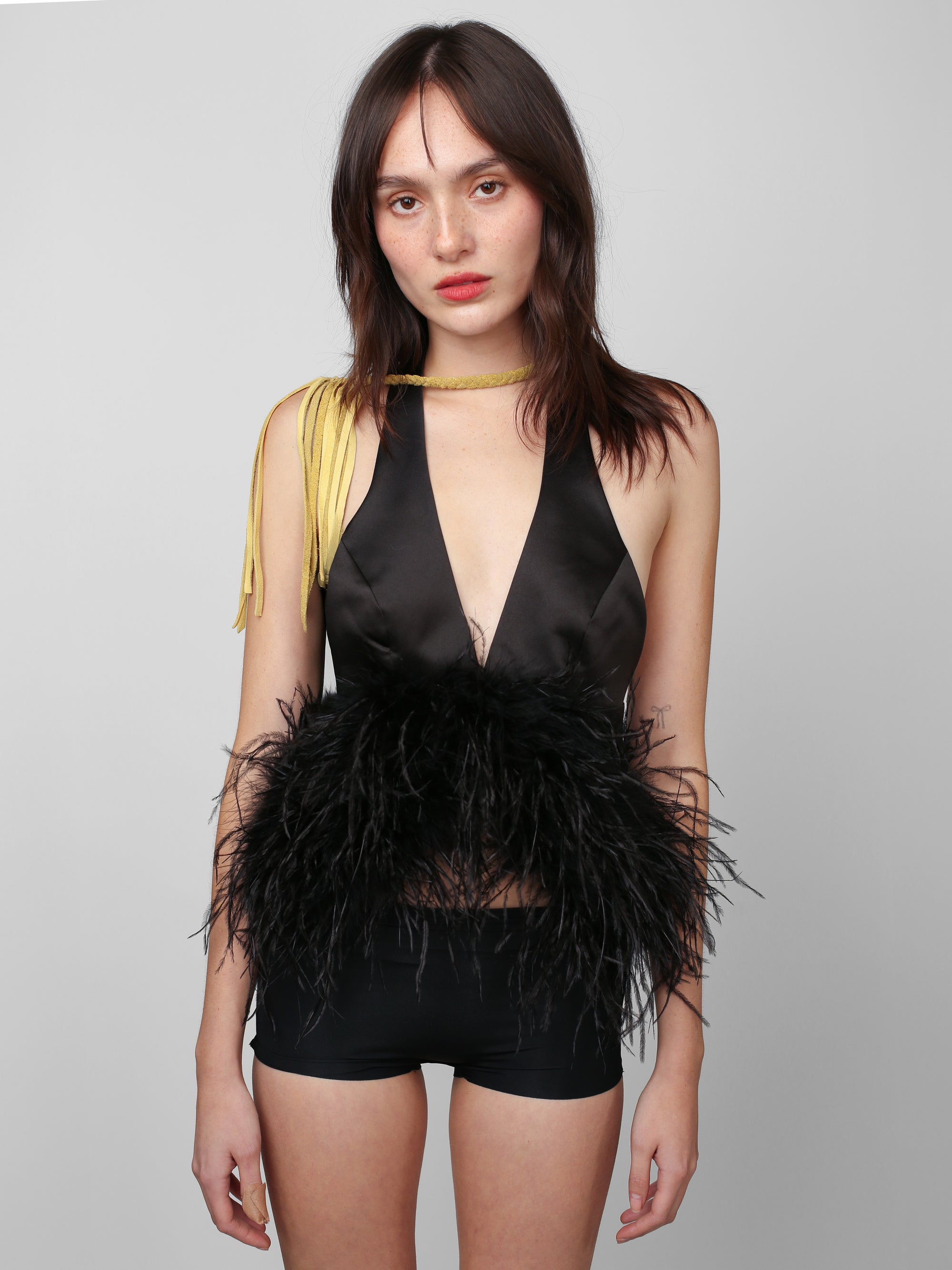 Feather Halter Top - Black