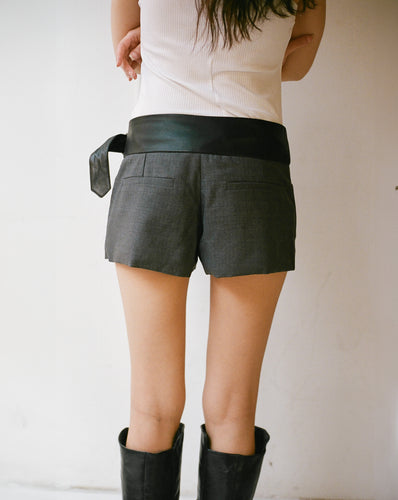 Belted Mini Shorts - Gray