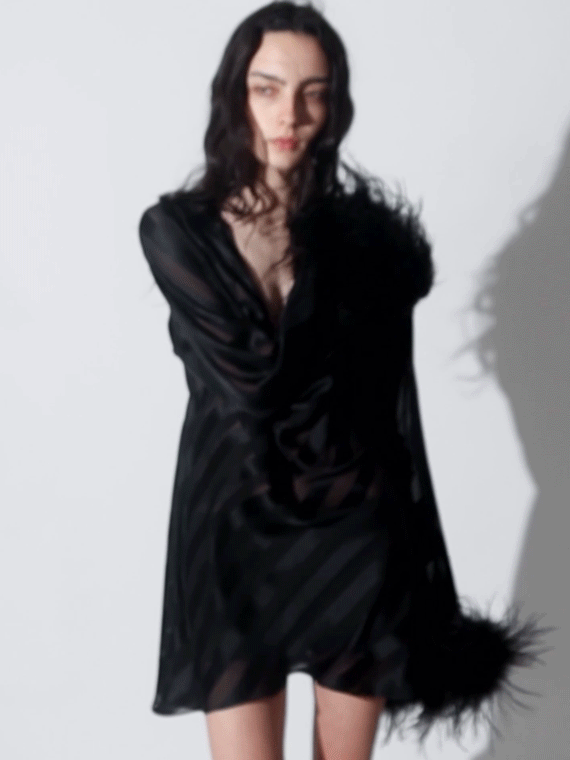 Feather Cowl Dress - Black