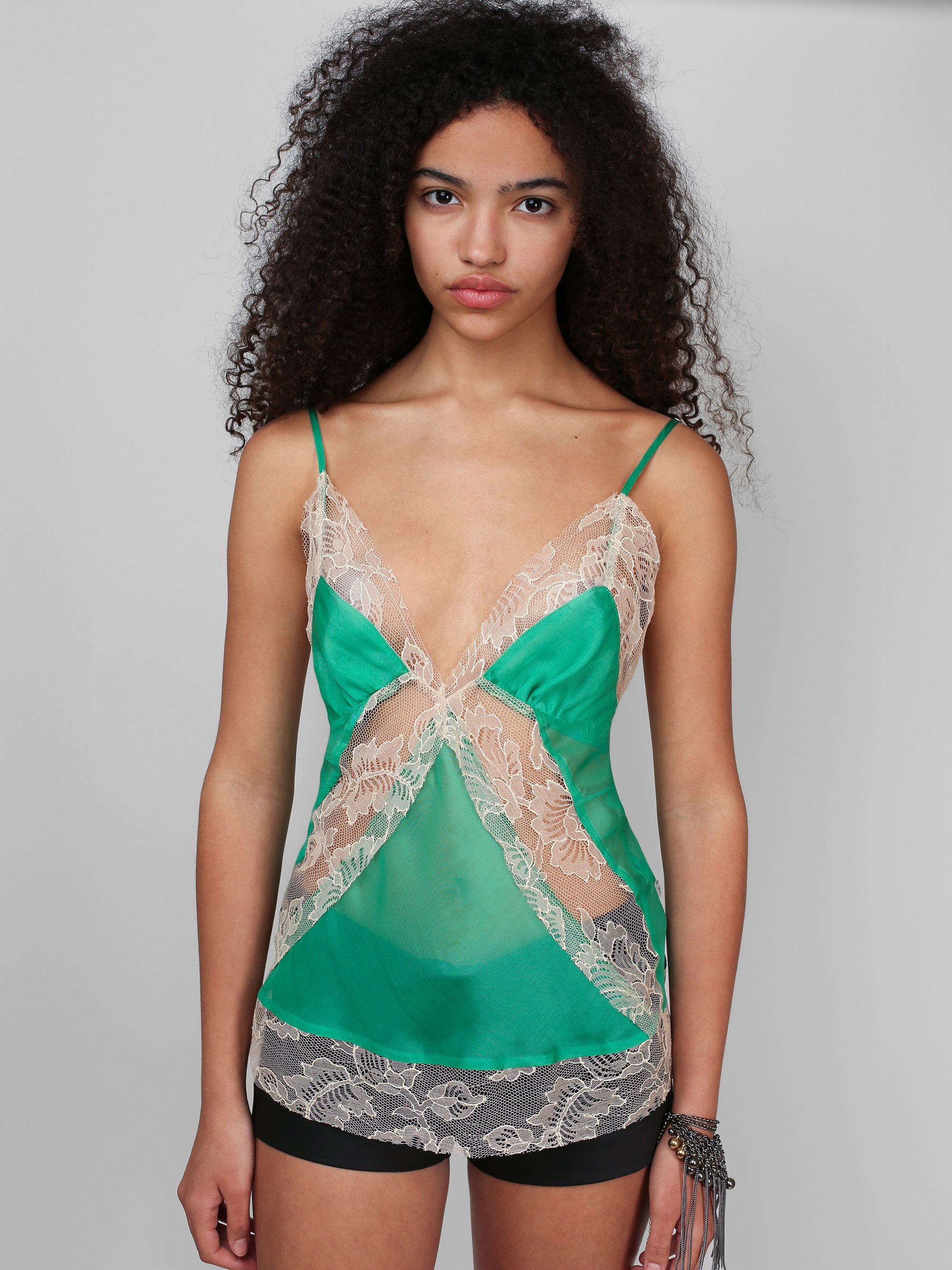 Silk Lace Cami - Green