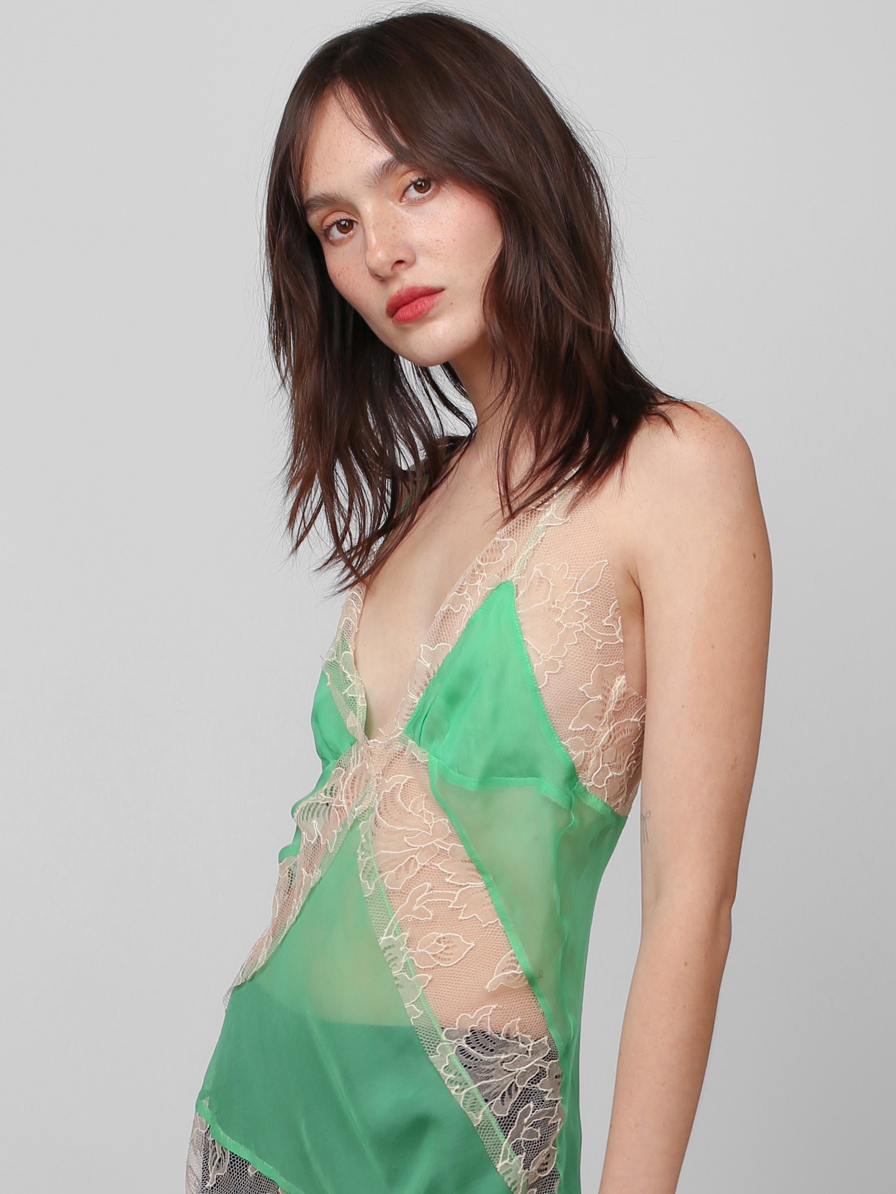 Silk Lace Cami - Lime