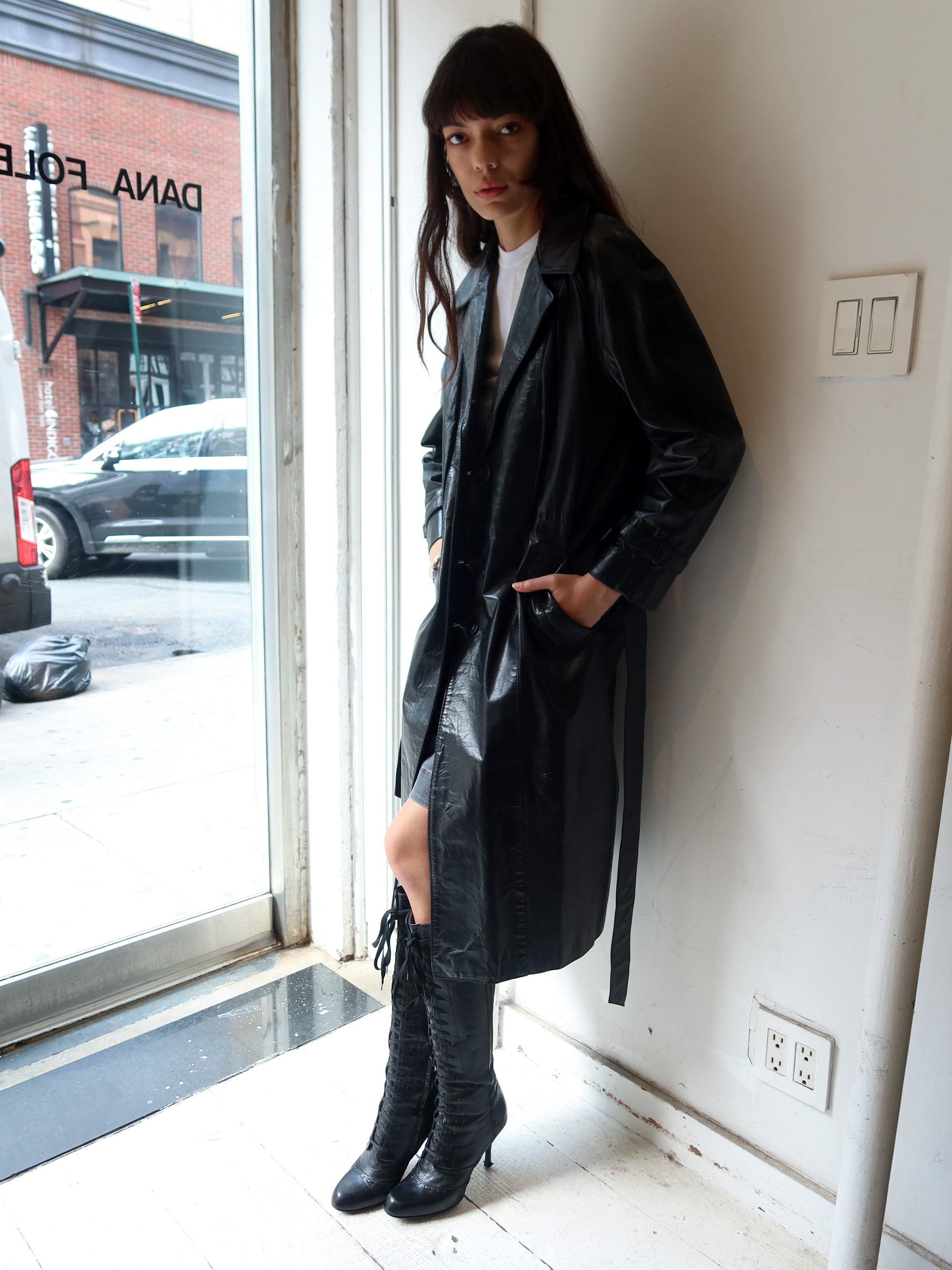 Vintage Black Leather Trench