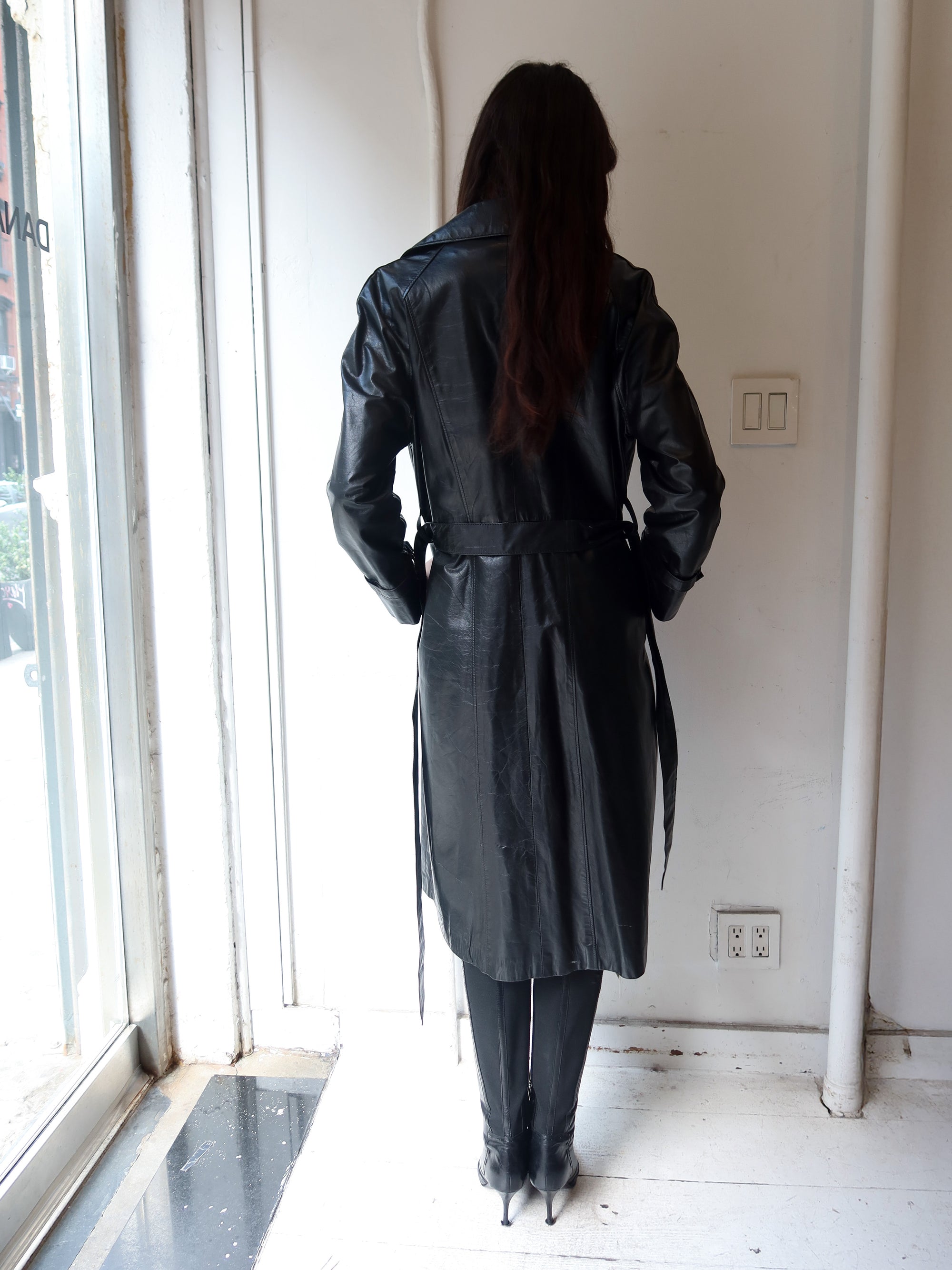 Vintage Black Leather Trench