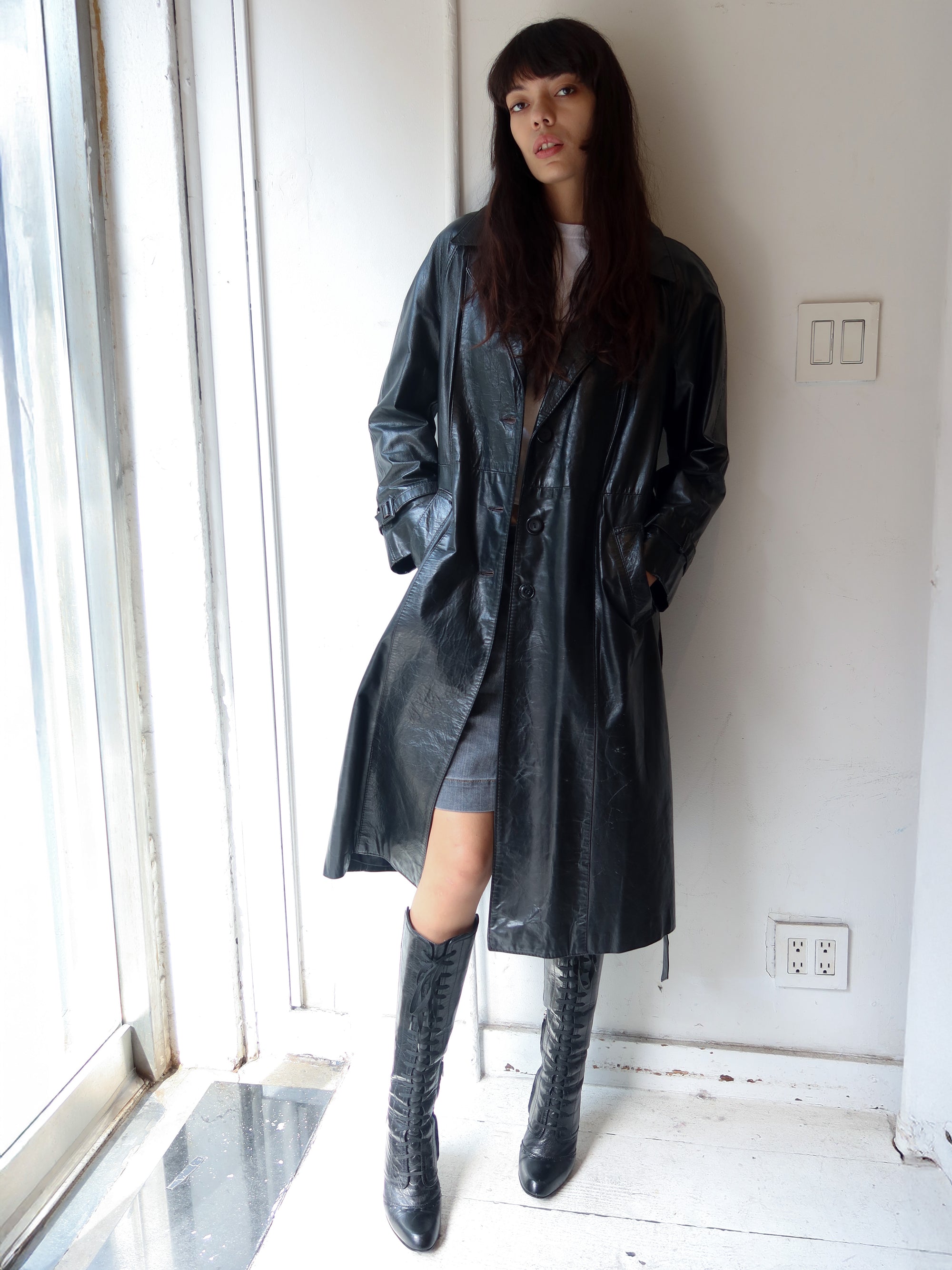 Vintage Black Leather Trench