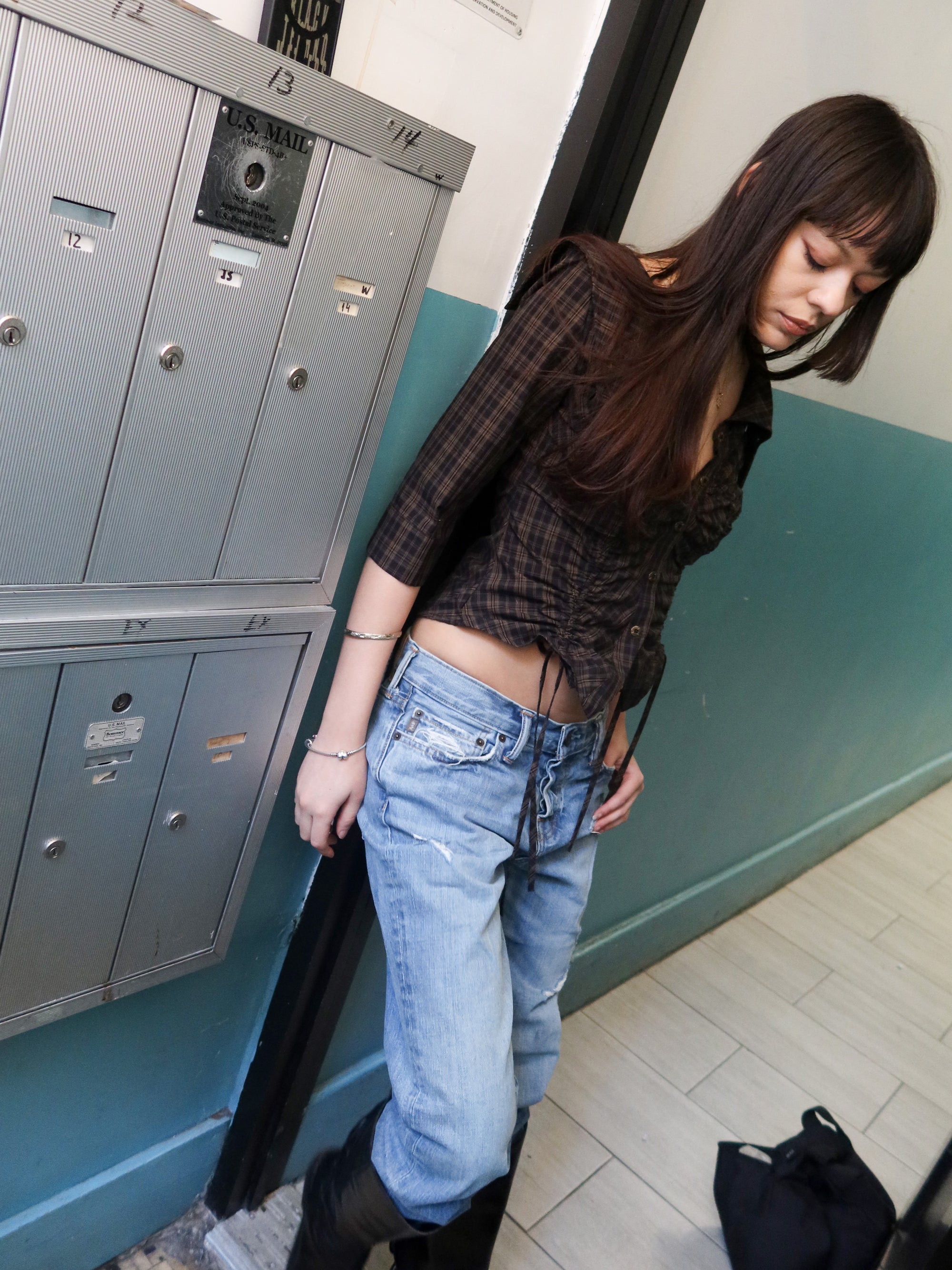 Vintage Cinched Plaid Top