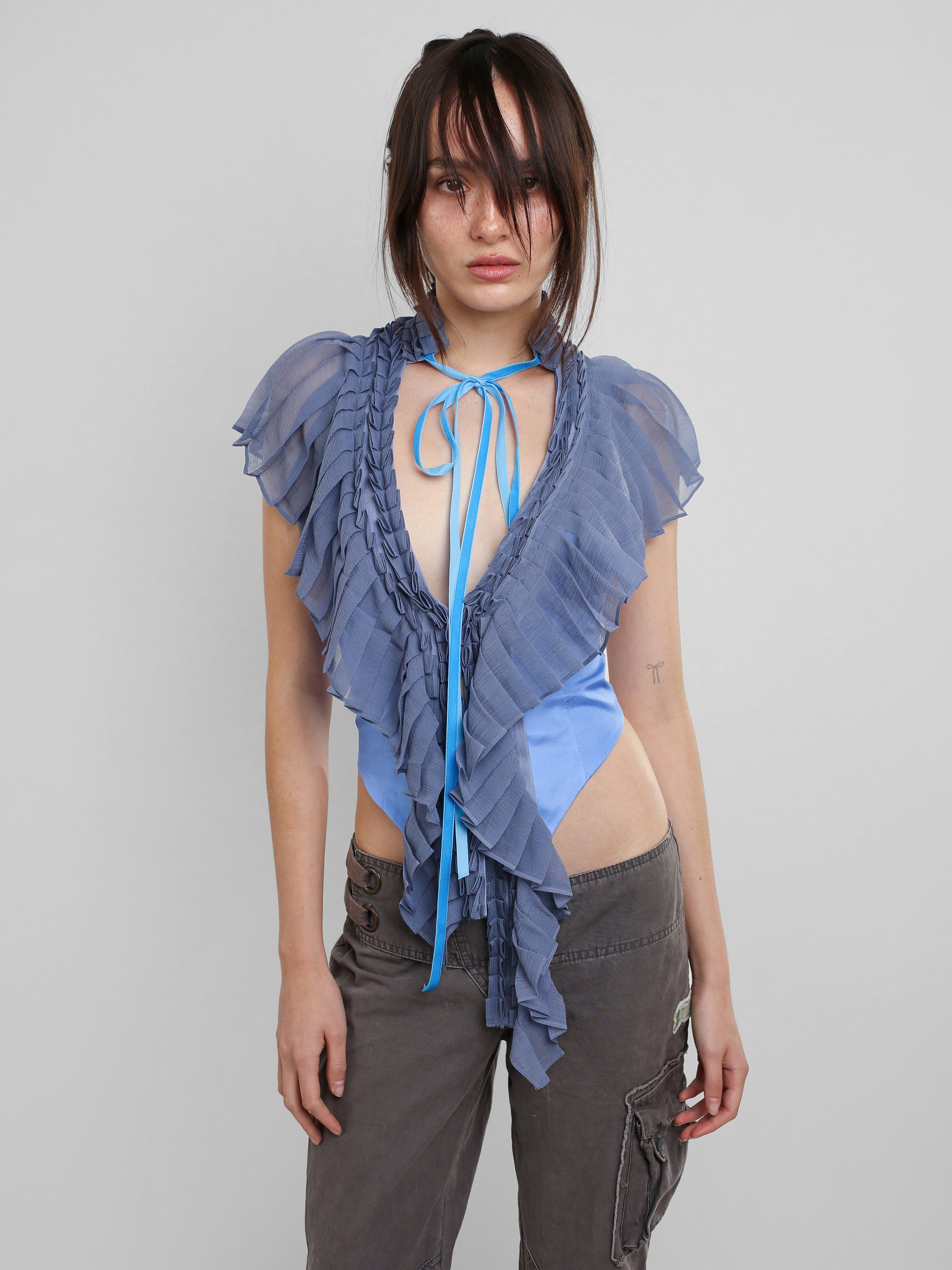 Pleated Vest Top - Slate Blue