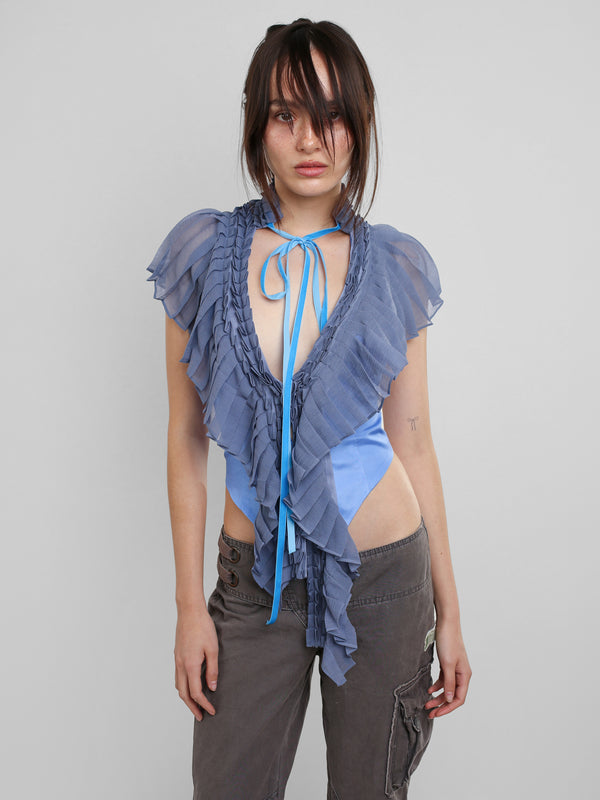 Pleated Vest Top - Slate Blue