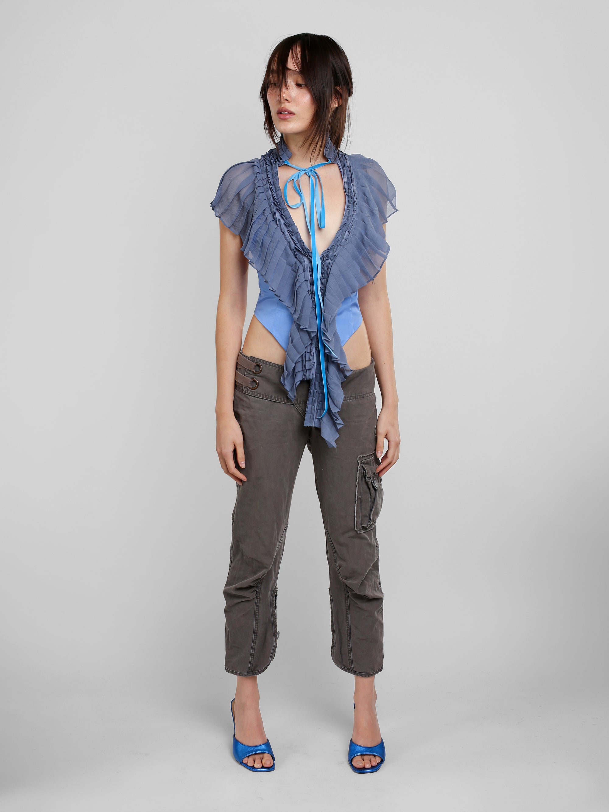 Pleated Vest Top - Slate Blue