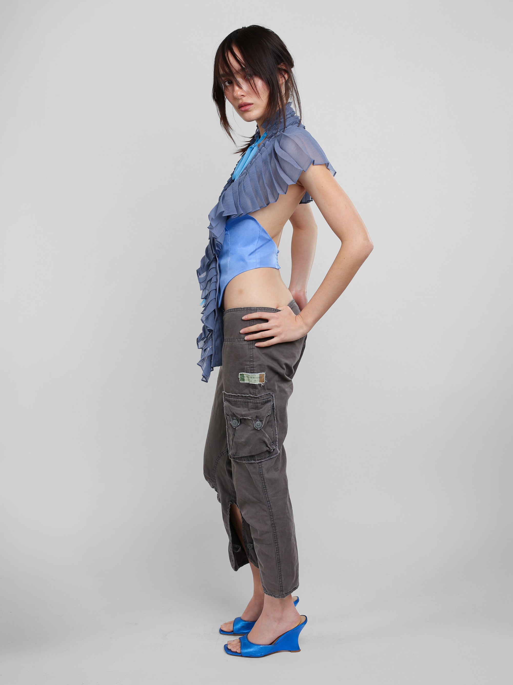 Pleated Vest Top - Slate Blue