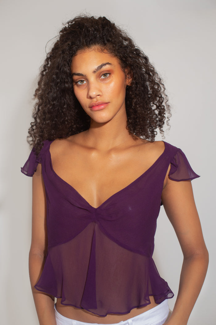 Fairy Cap Sleeve Top - Plum